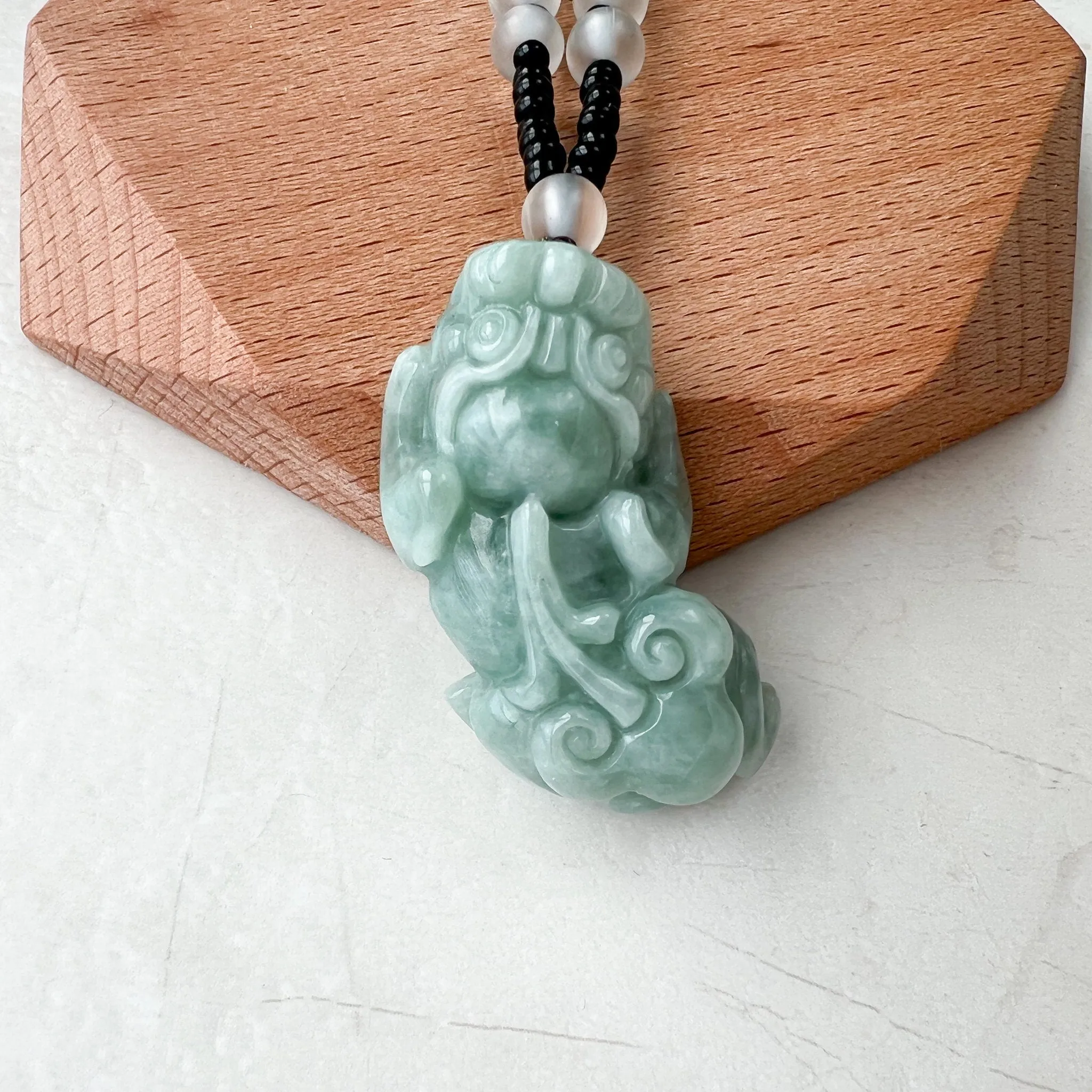 Green Jadeite Jade Dragon Pixiu Pi Xiu, 貔貅, Dragon Chinese Carved Pendant, YJ-1221-0268500