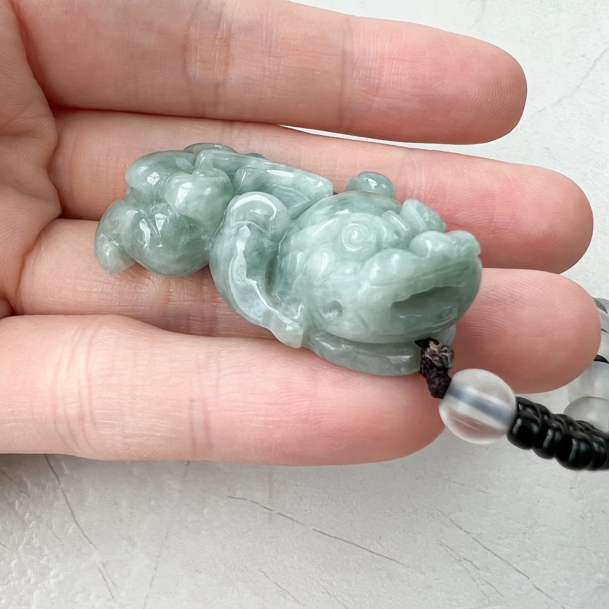 Green Jadeite Jade Dragon Pixiu Pi Xiu, 貔貅, Dragon Chinese Carved Pendant, YJ-1221-0268500