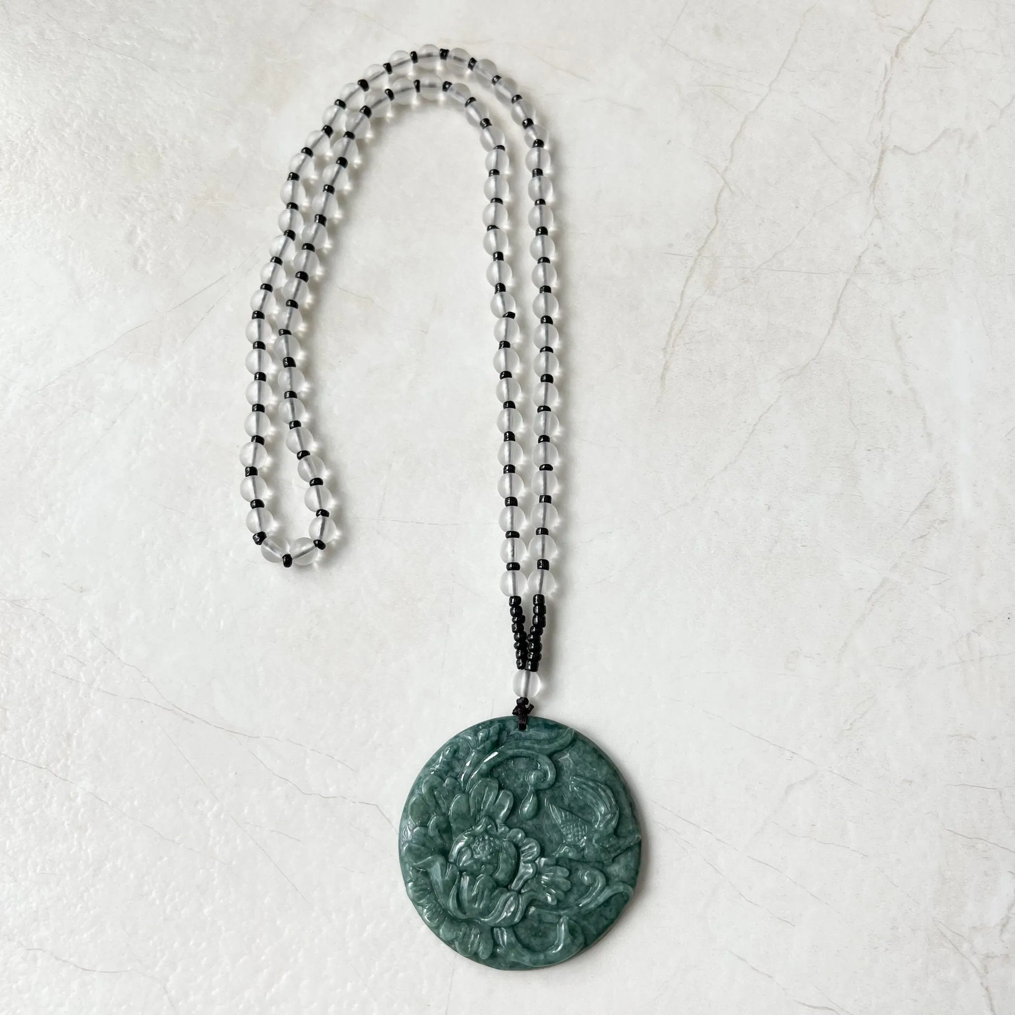 Green Jadeite Jade Floral Bird, Magpie, Hand Carved Pendant, YJ-0322-0319721
