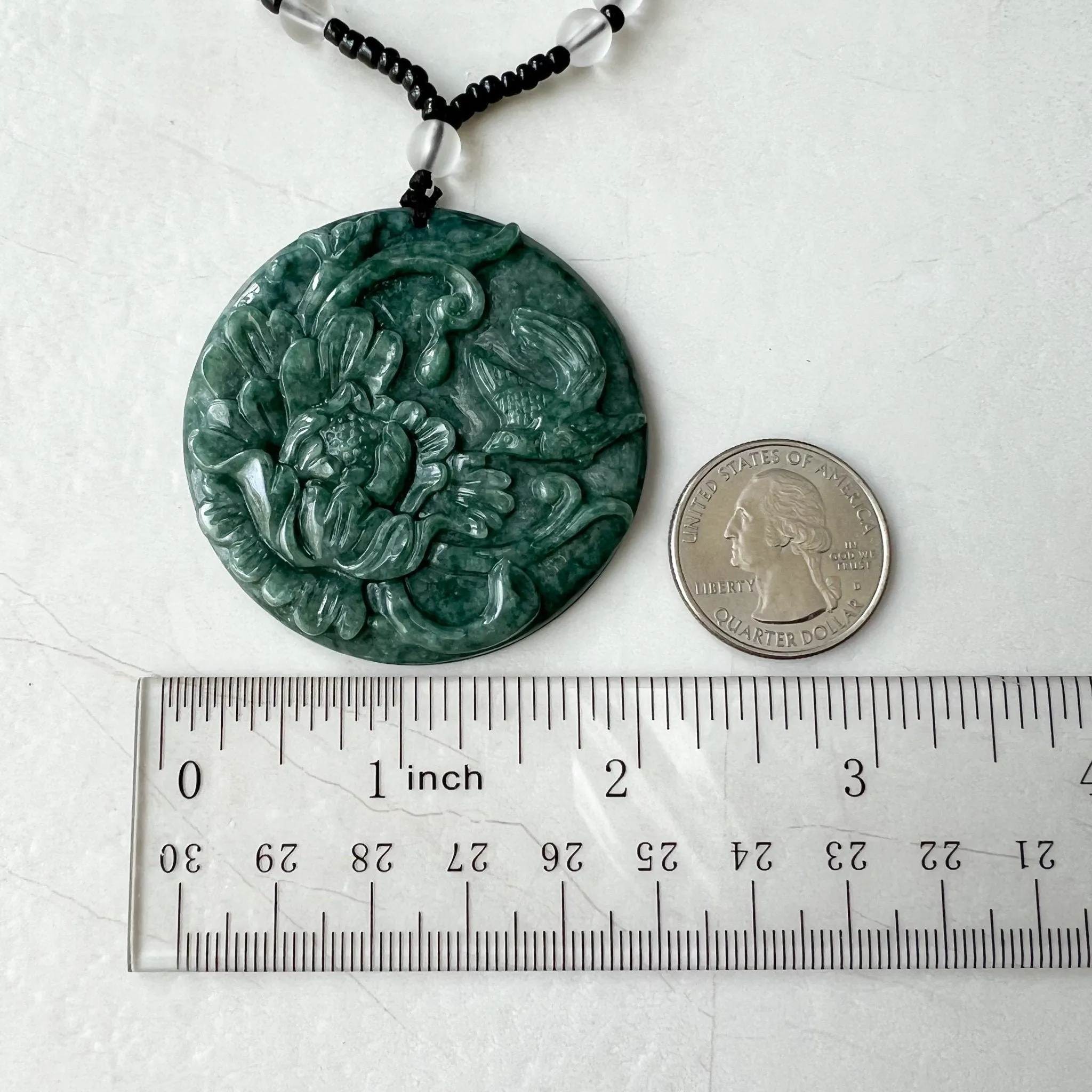 Green Jadeite Jade Floral Bird, Magpie, Hand Carved Pendant, YJ-0322-0319721