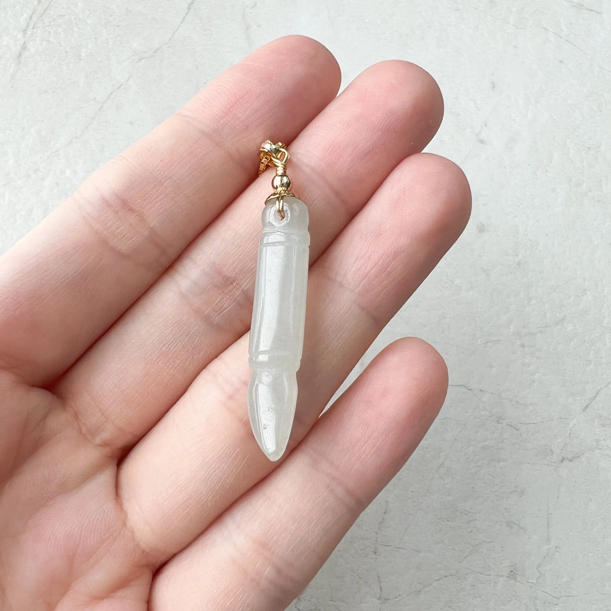 Icy Translucent Jade Paint Brush Pendant, Jadeite Jade, Gold Plated Sterling Silver Pendant Necklace, XY-1221-1646759515