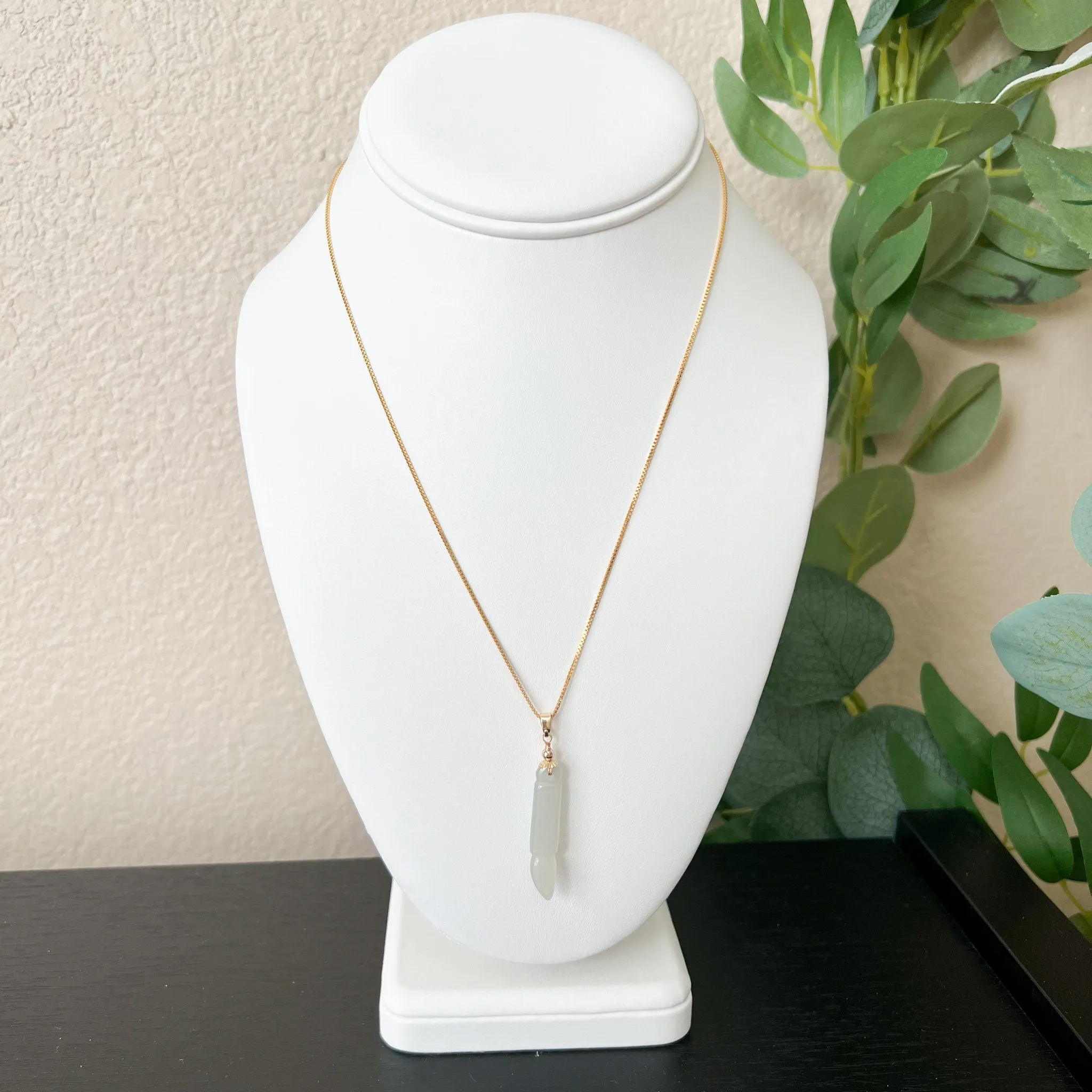 Icy Translucent Jade Paint Brush Pendant, Jadeite Jade, Gold Plated Sterling Silver Pendant Necklace, XY-1221-1646759515