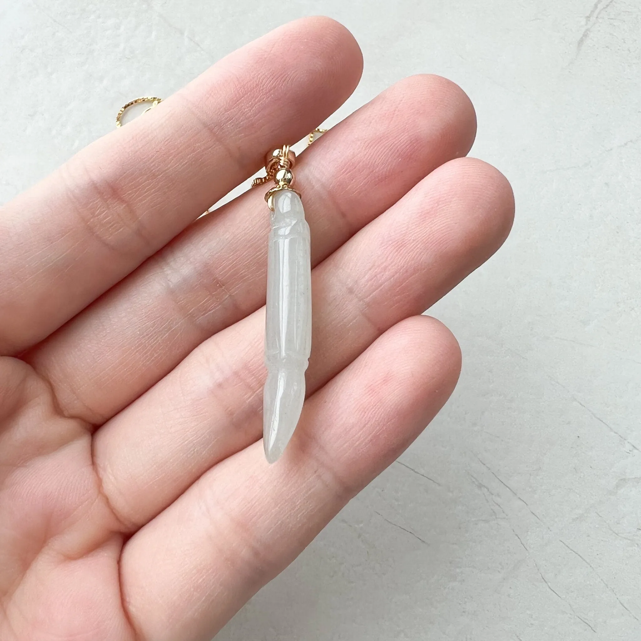 Icy Translucent Jade Paint Brush Pendant, Jadeite Jade, Gold Plated Sterling Silver Pendant Necklace, XY-1221-1646759515