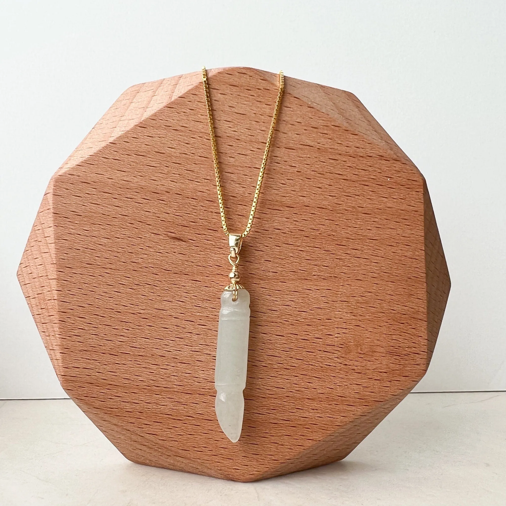 Icy Translucent Jade Paint Brush Pendant, Jadeite Jade, Gold Plated Sterling Silver Pendant Necklace, XY-1221-1646759515