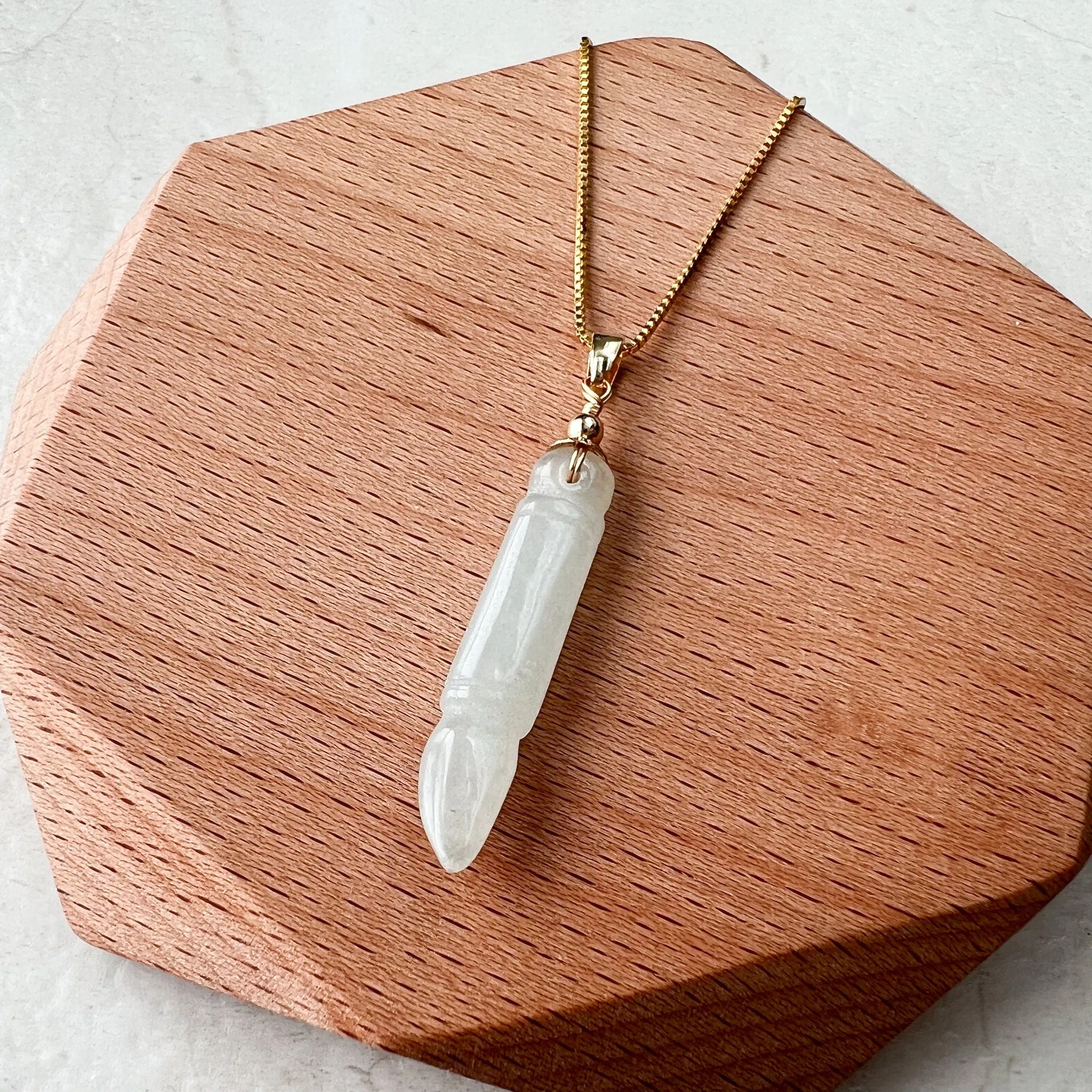 Icy Translucent Jade Paint Brush Pendant, Jadeite Jade, Gold Plated Sterling Silver Pendant Necklace, XY-1221-1646759515