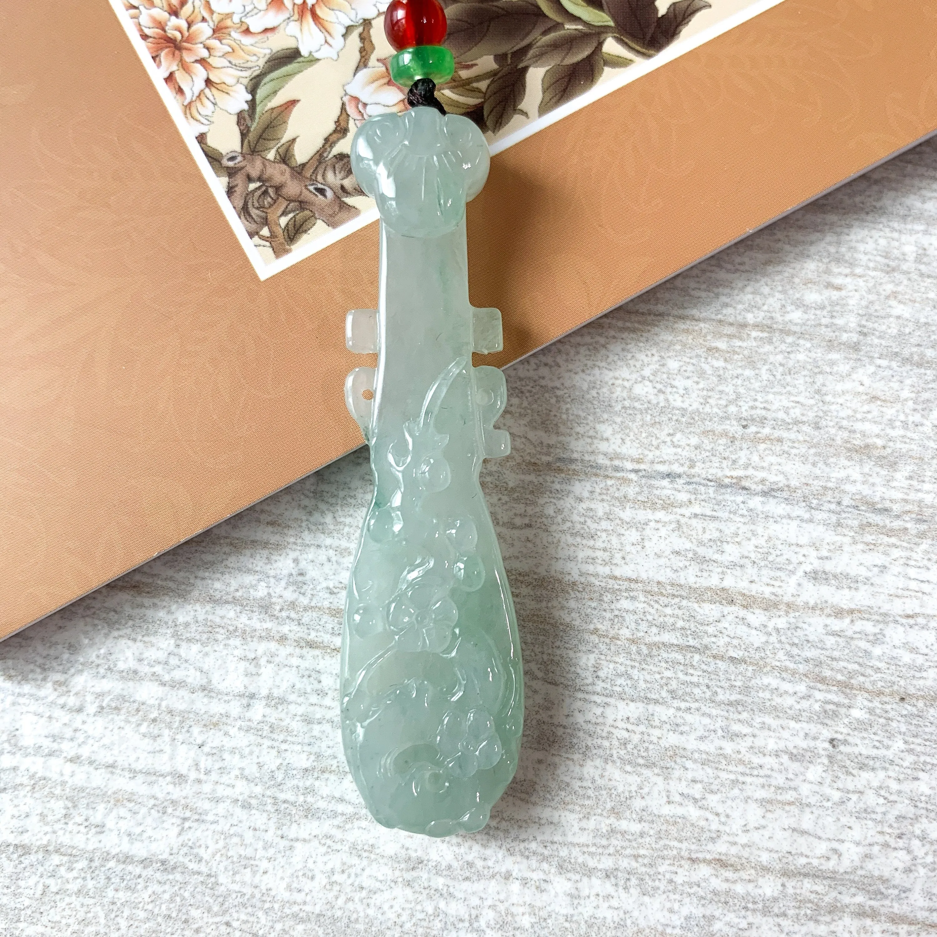 Icy Translucent Jadeite Jade Lucky Chinese Lute Pi Pa, 琵琶，Jade Necklace, HY-0621-0093659