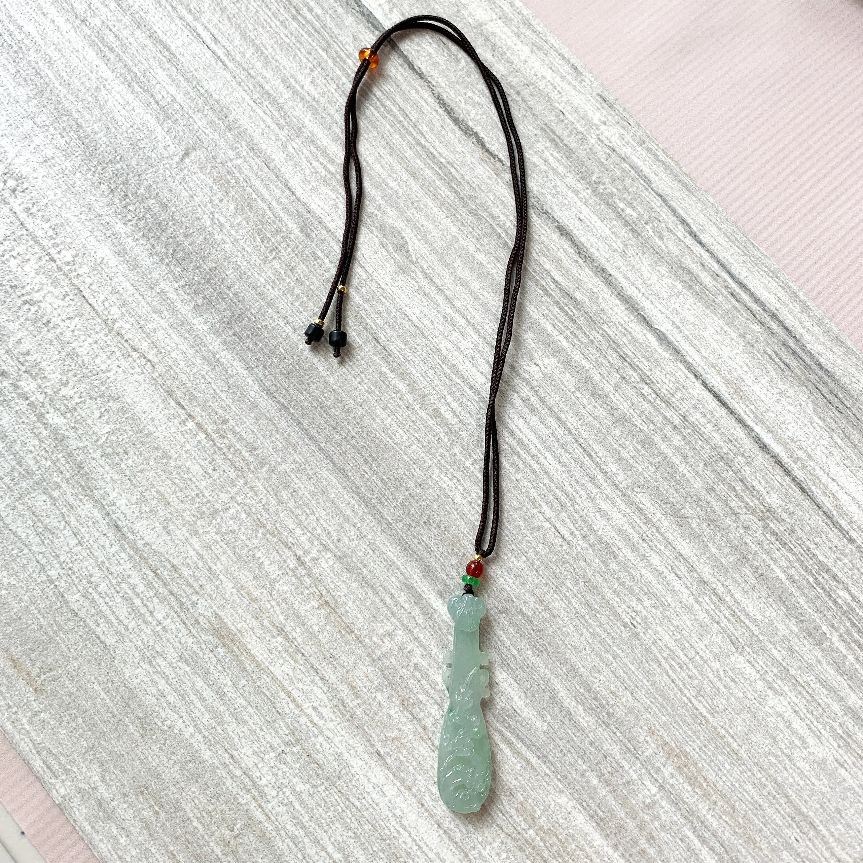 Icy Translucent Jadeite Jade Lucky Chinese Lute Pi Pa, 琵琶，Jade Necklace, HY-0621-0093659