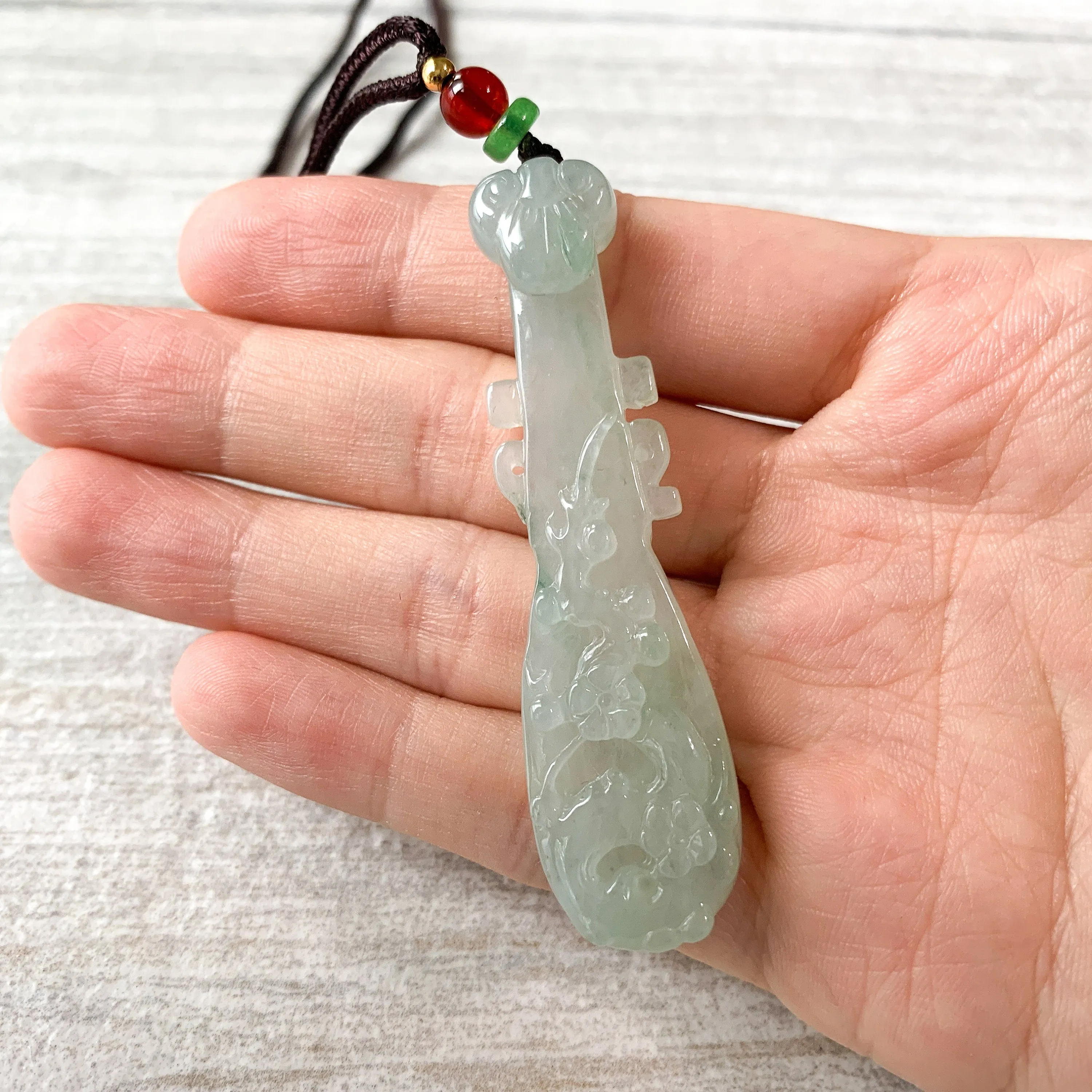 Icy Translucent Jadeite Jade Lucky Chinese Lute Pi Pa, 琵琶，Jade Necklace, HY-0621-0093659