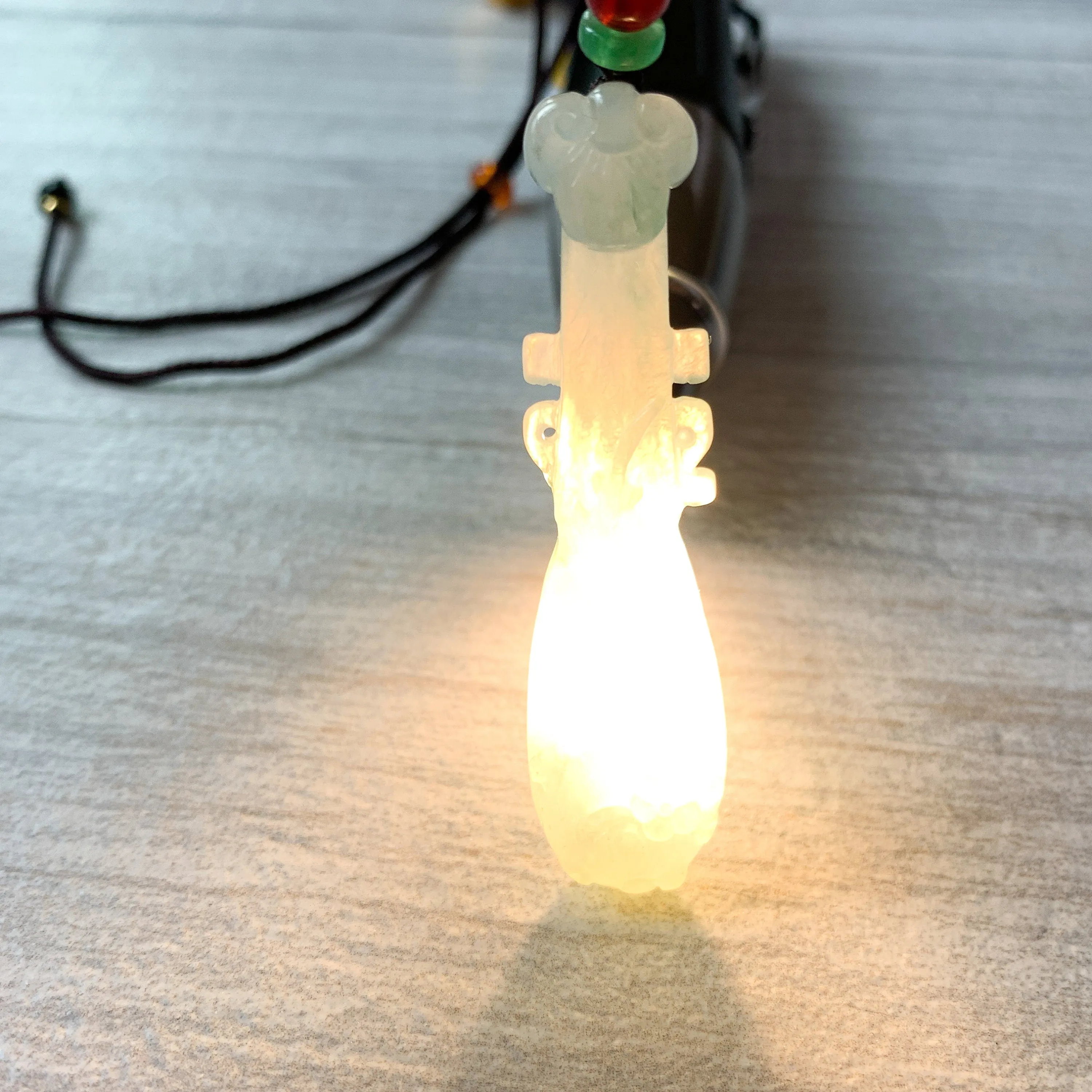 Icy Translucent Jadeite Jade Lucky Chinese Lute Pi Pa, 琵琶，Jade Necklace, HY-0621-0093659