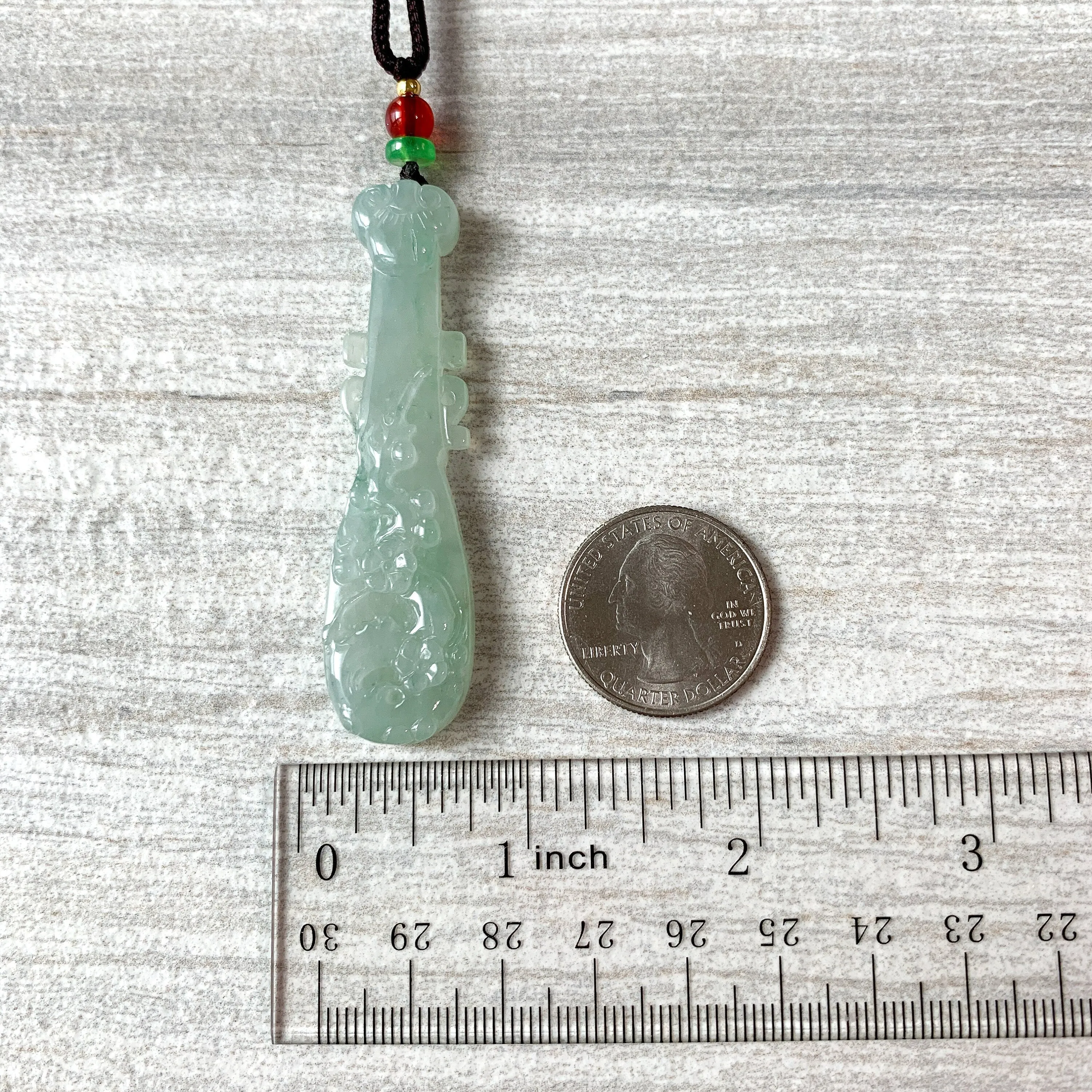 Icy Translucent Jadeite Jade Lucky Chinese Lute Pi Pa, 琵琶，Jade Necklace, HY-0621-0093659