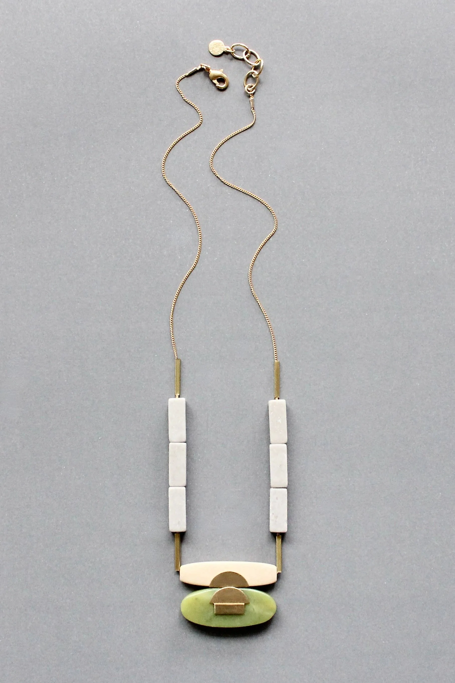 Jade & wood Artdeco pendant necklace