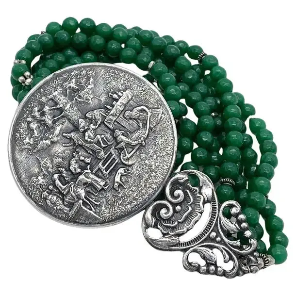 Jade Double-Strand Necklace with Antique Hand Mirror