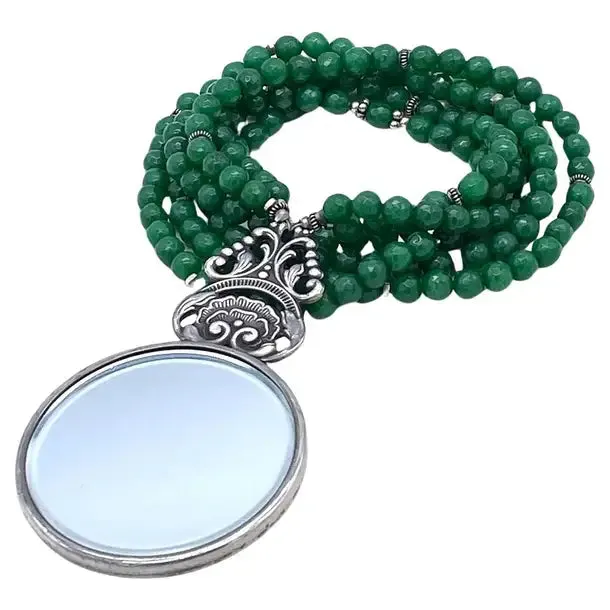 Jade Double-Strand Necklace with Antique Hand Mirror