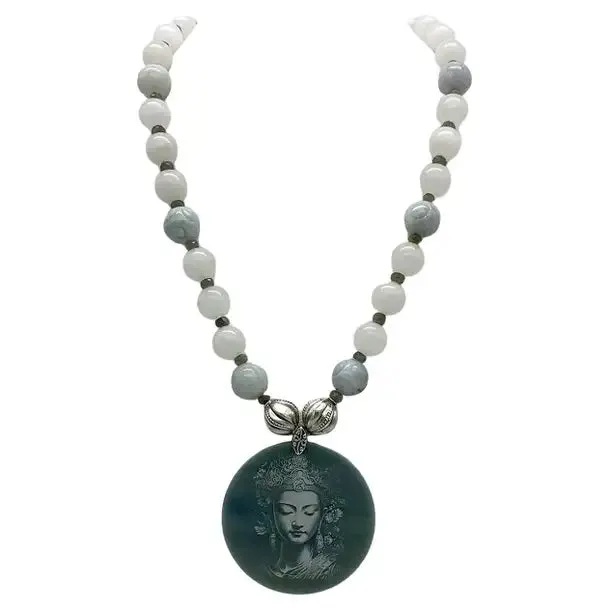 Jade Necklace with Guanyin Pendant