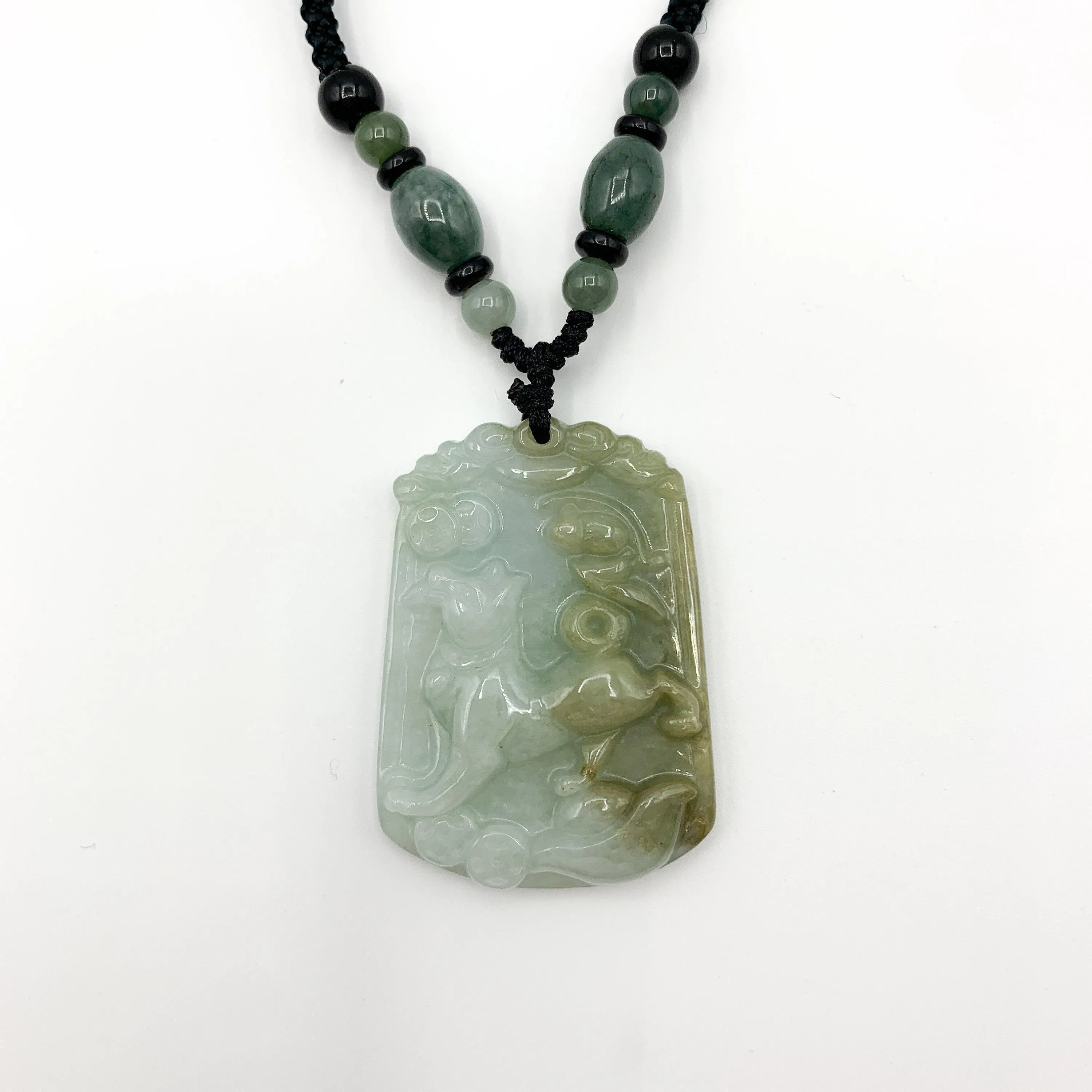 Jadeite Jade Dog Chinese Zodiac Carved Pendant Necklace, YW-0321-1646061450