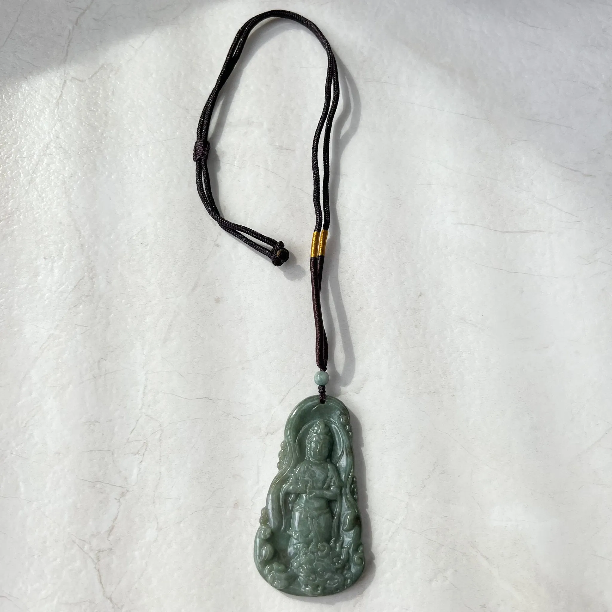 Jadeite Jade Guan Yin Avalokiteshvara and Dragon Carved Pendant Necklace, Quan Am, YJ-1221-0279115