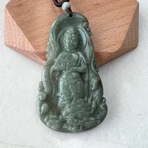 Jadeite Jade Guan Yin Avalokiteshvara and Dragon Carved Pendant Necklace, Quan Am, YJ-1221-0279115