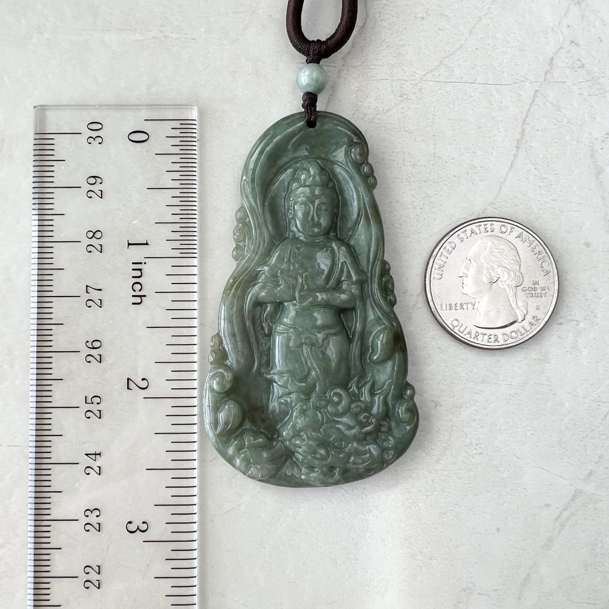 Jadeite Jade Guan Yin Avalokiteshvara and Dragon Carved Pendant Necklace, Quan Am, YJ-1221-0279115