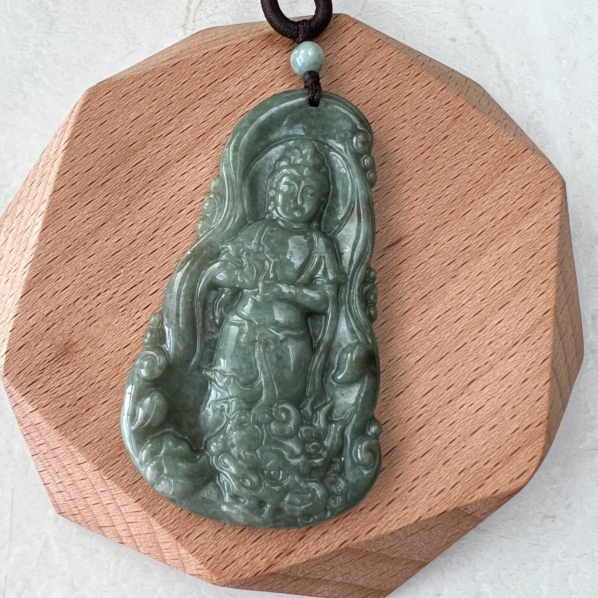 Jadeite Jade Guan Yin Avalokiteshvara and Dragon Carved Pendant Necklace, Quan Am, YJ-1221-0279115