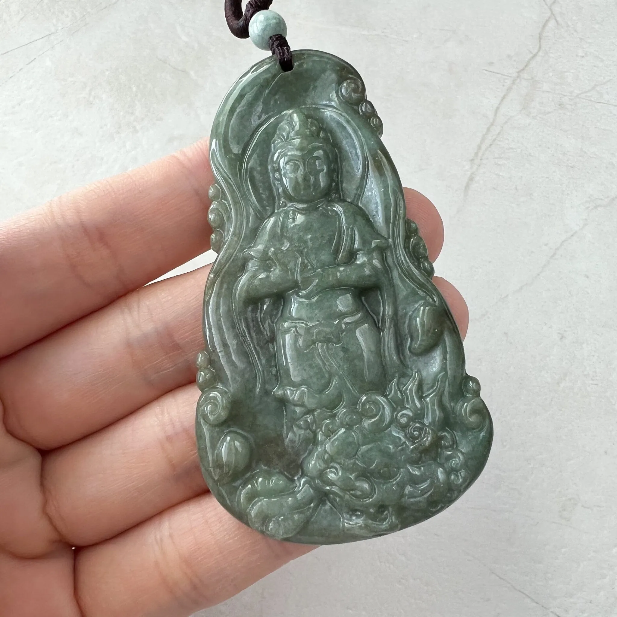 Jadeite Jade Guan Yin Avalokiteshvara and Dragon Carved Pendant Necklace, Quan Am, YJ-1221-0279115