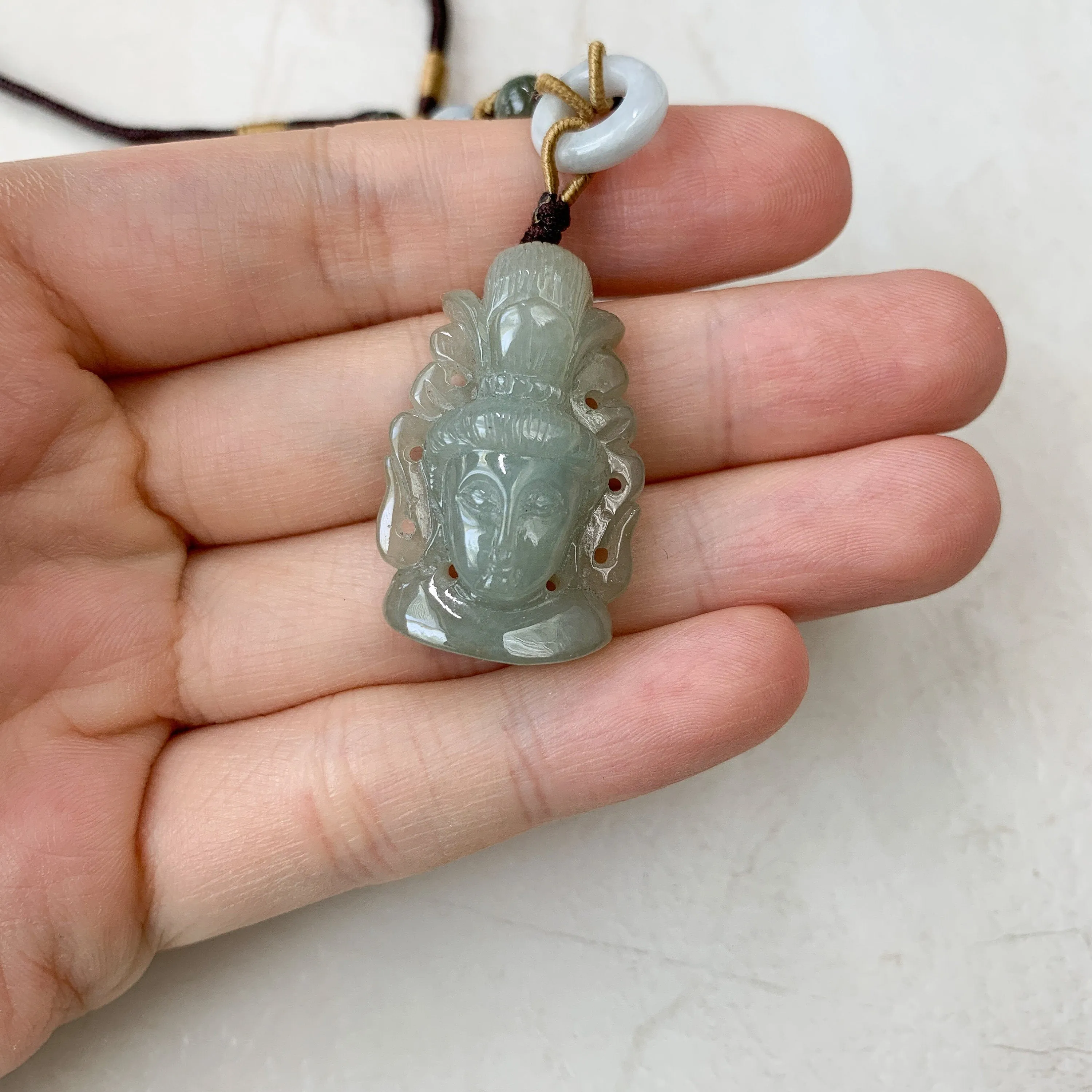Jadeite Jade Guan Yin Avalokiteshvara Hand Carved Head Pendant, YW-0110-1646760457