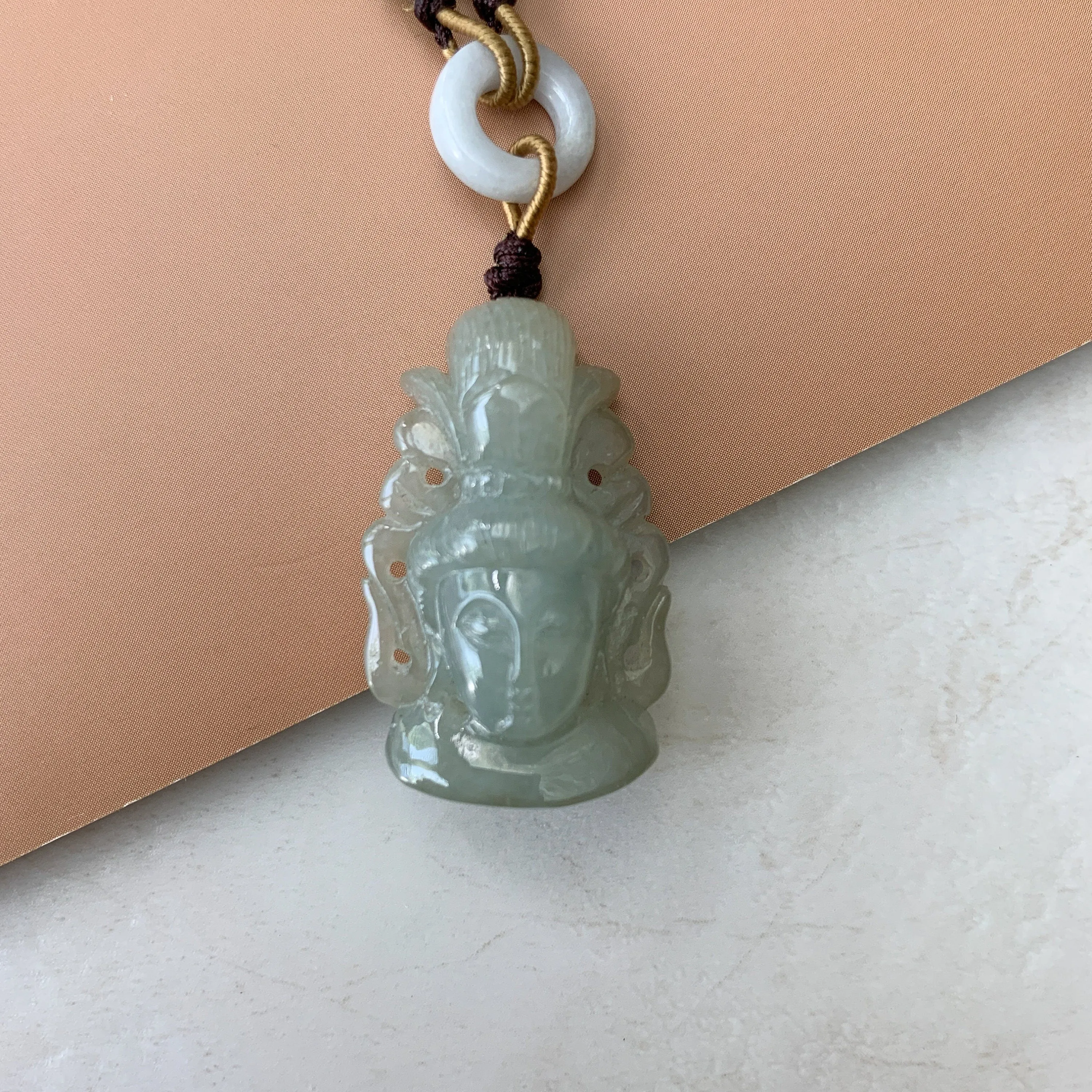 Jadeite Jade Guan Yin Avalokiteshvara Hand Carved Head Pendant, YW-0110-1646760457