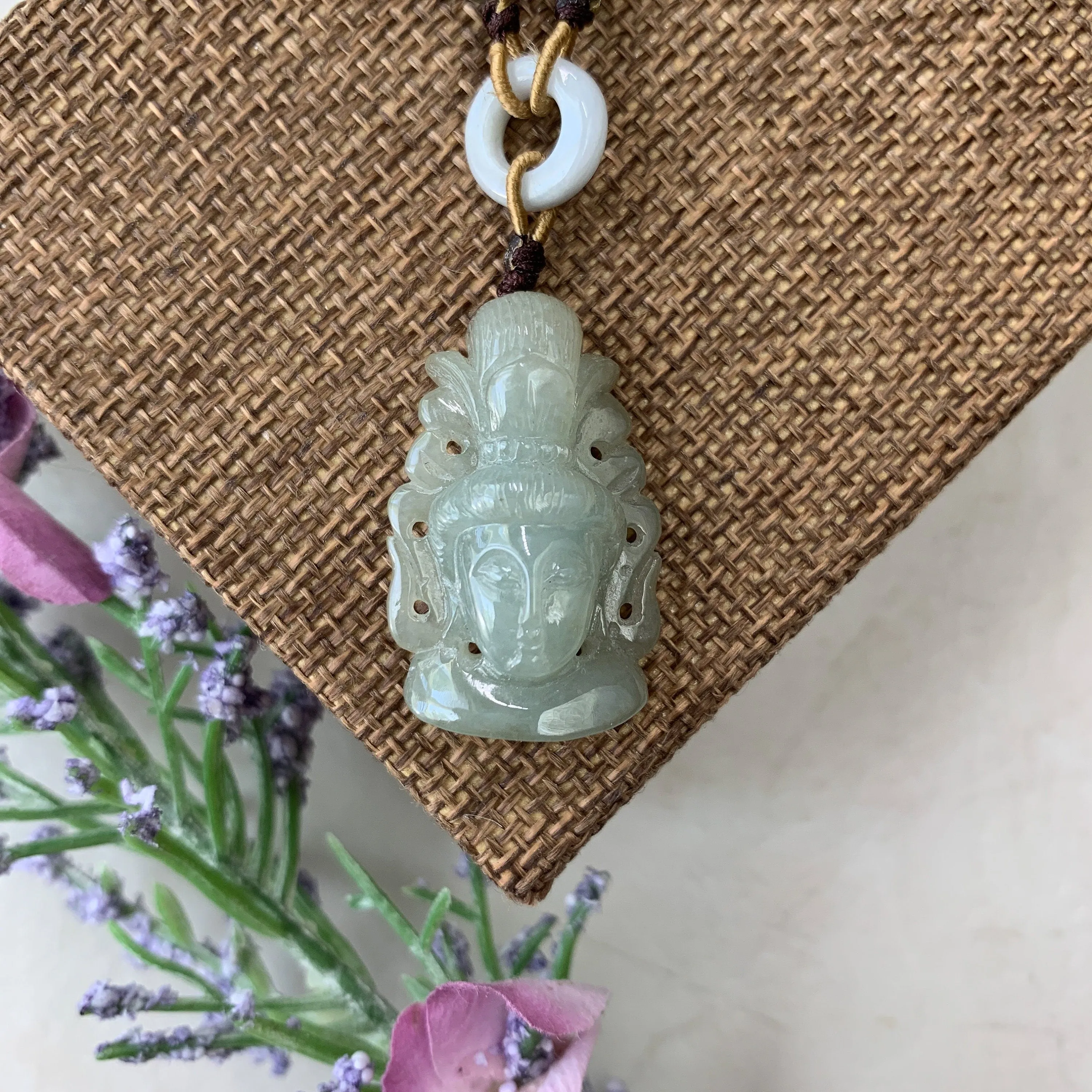 Jadeite Jade Guan Yin Avalokiteshvara Hand Carved Head Pendant, YW-0110-1646760457