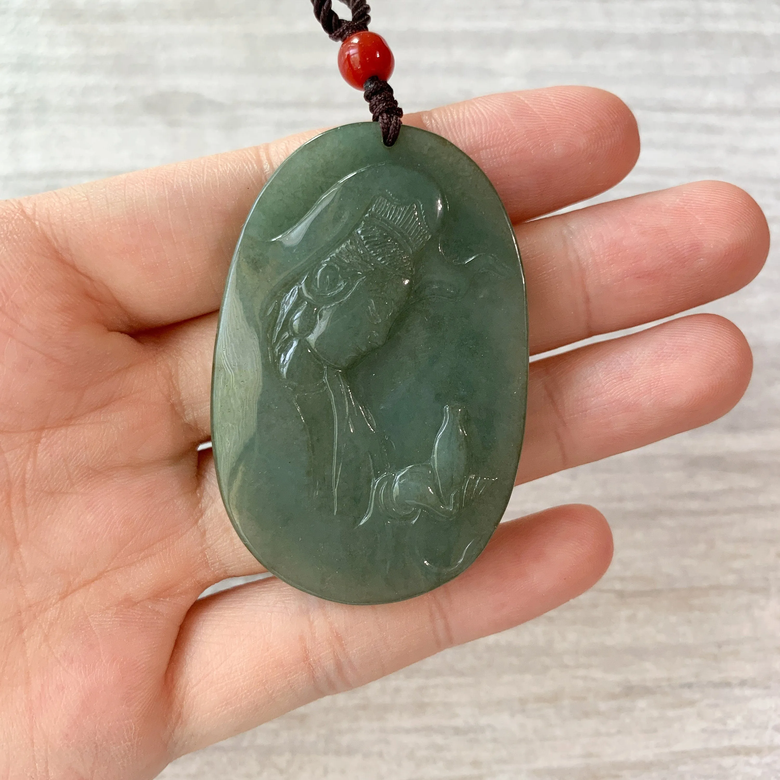 Jadeite Jade Guan Yin Avalokiteshvara Hand Carved Pendant Necklace, Quan Am, YJ-0321-0322913