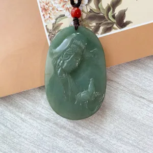 Jadeite Jade Guan Yin Avalokiteshvara Hand Carved Pendant Necklace, Quan Am, YJ-0321-0322913