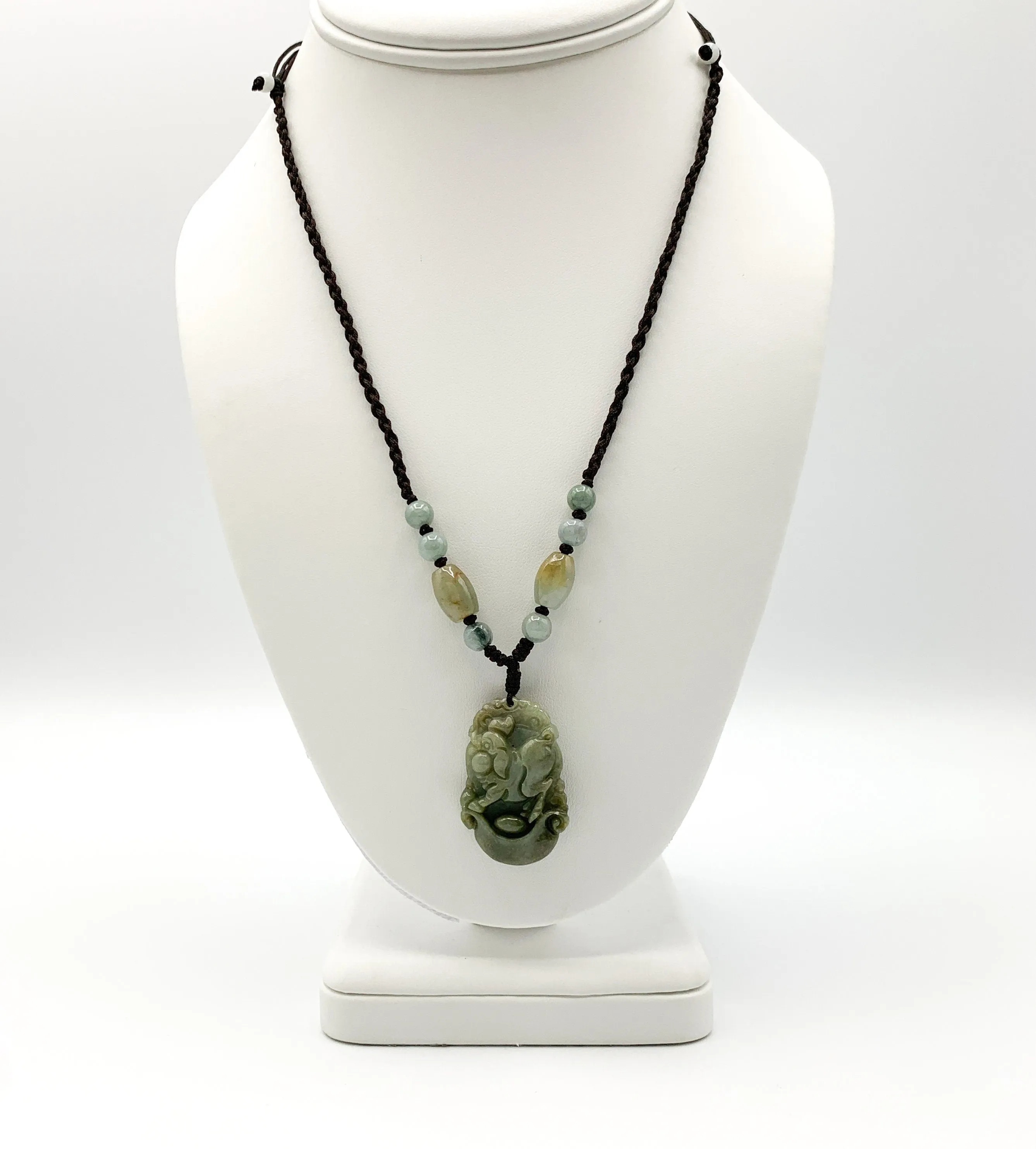Jadeite Jade Pig Boar Chinese Zodiac Carved Rustic Pendant Necklace, YW-0110-1645917423