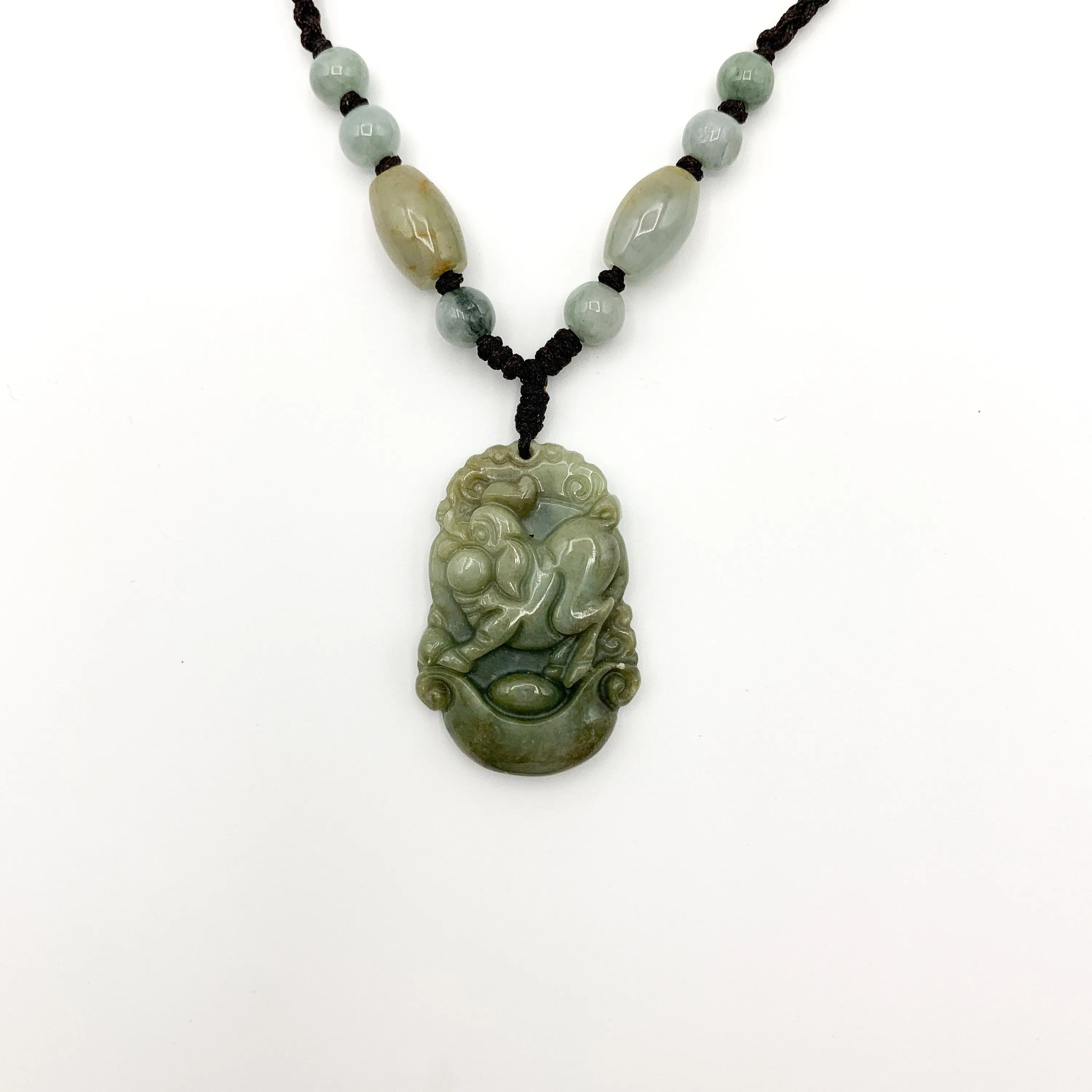Jadeite Jade Pig Boar Chinese Zodiac Carved Rustic Pendant Necklace, YW-0110-1645917423