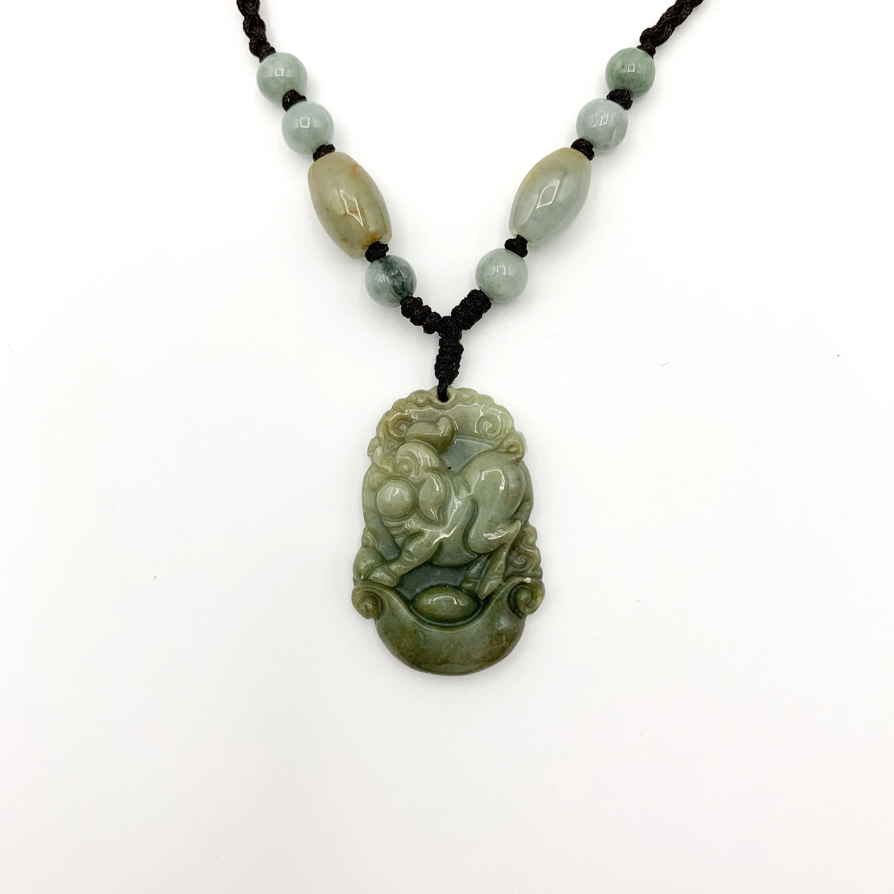 Jadeite Jade Pig Boar Chinese Zodiac Carved Rustic Pendant Necklace, YW-0110-1645917423