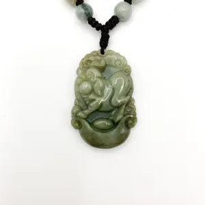 Jadeite Jade Pig Boar Chinese Zodiac Carved Rustic Pendant Necklace, YW-0110-1645917423