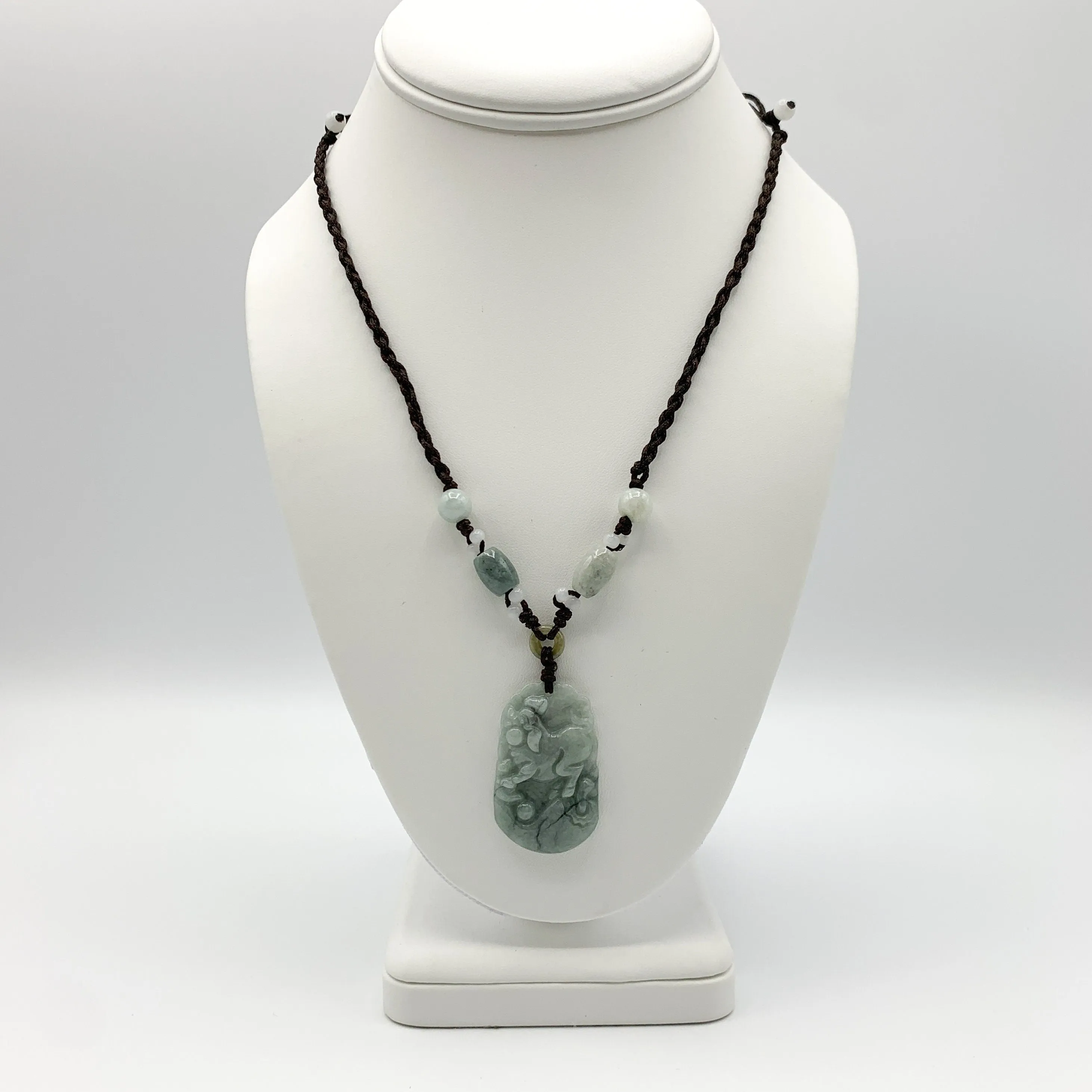 Jadeite Jade Pig Boar Chinese Zodiac Carved Rustic Pendant Necklace, YW-0110-1647059891