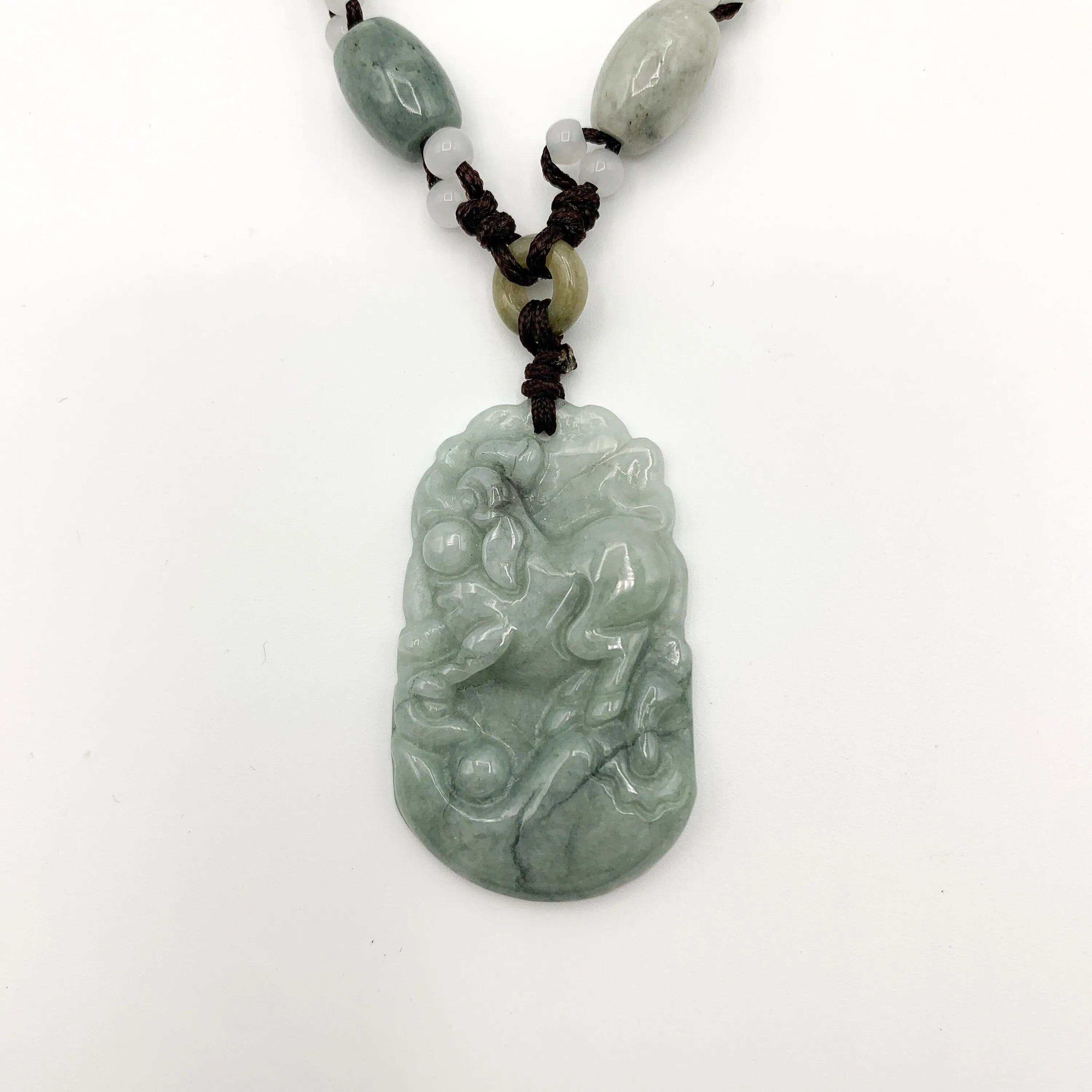 Jadeite Jade Pig Boar Chinese Zodiac Carved Rustic Pendant Necklace, YW-0110-1647059891