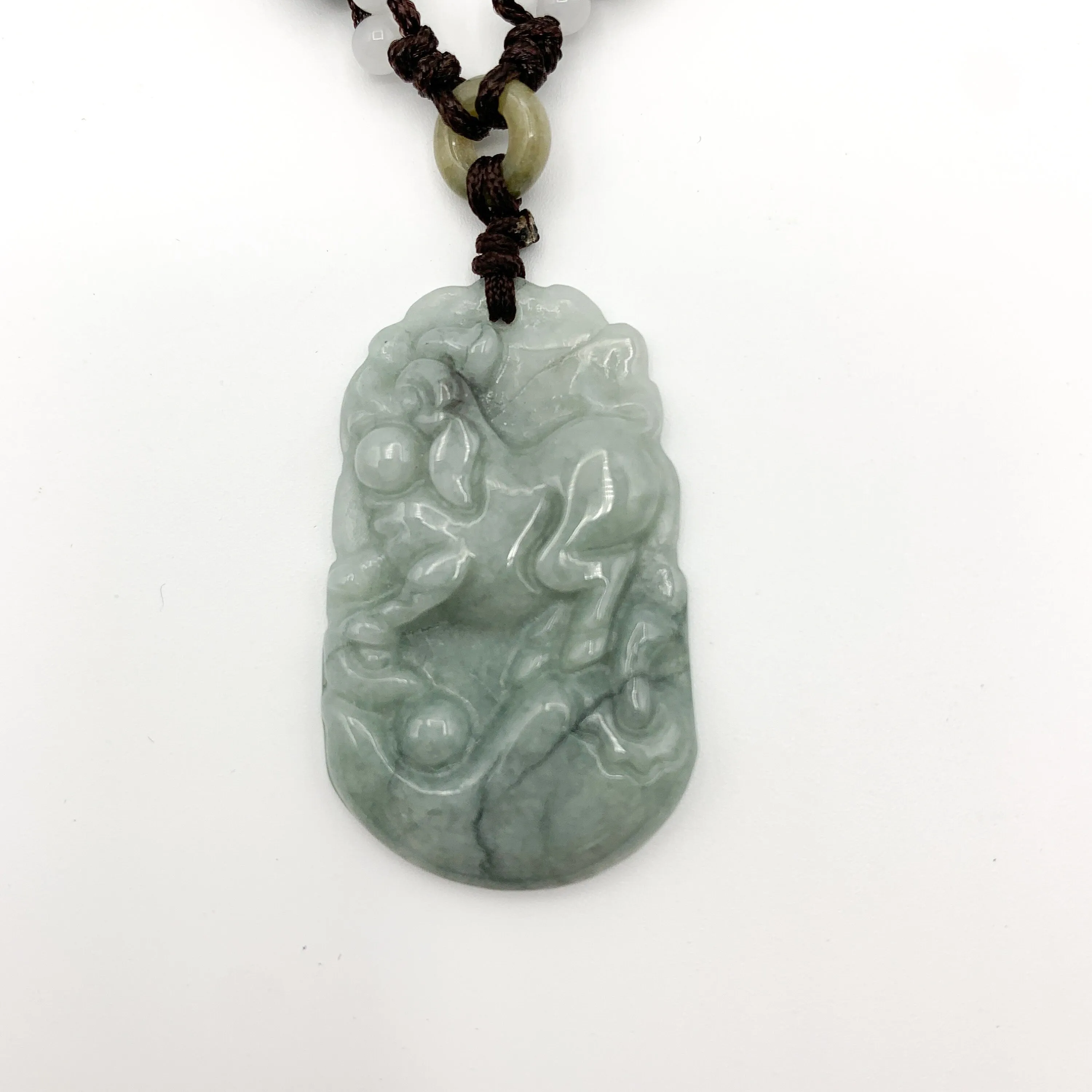 Jadeite Jade Pig Boar Chinese Zodiac Carved Rustic Pendant Necklace, YW-0110-1647059891