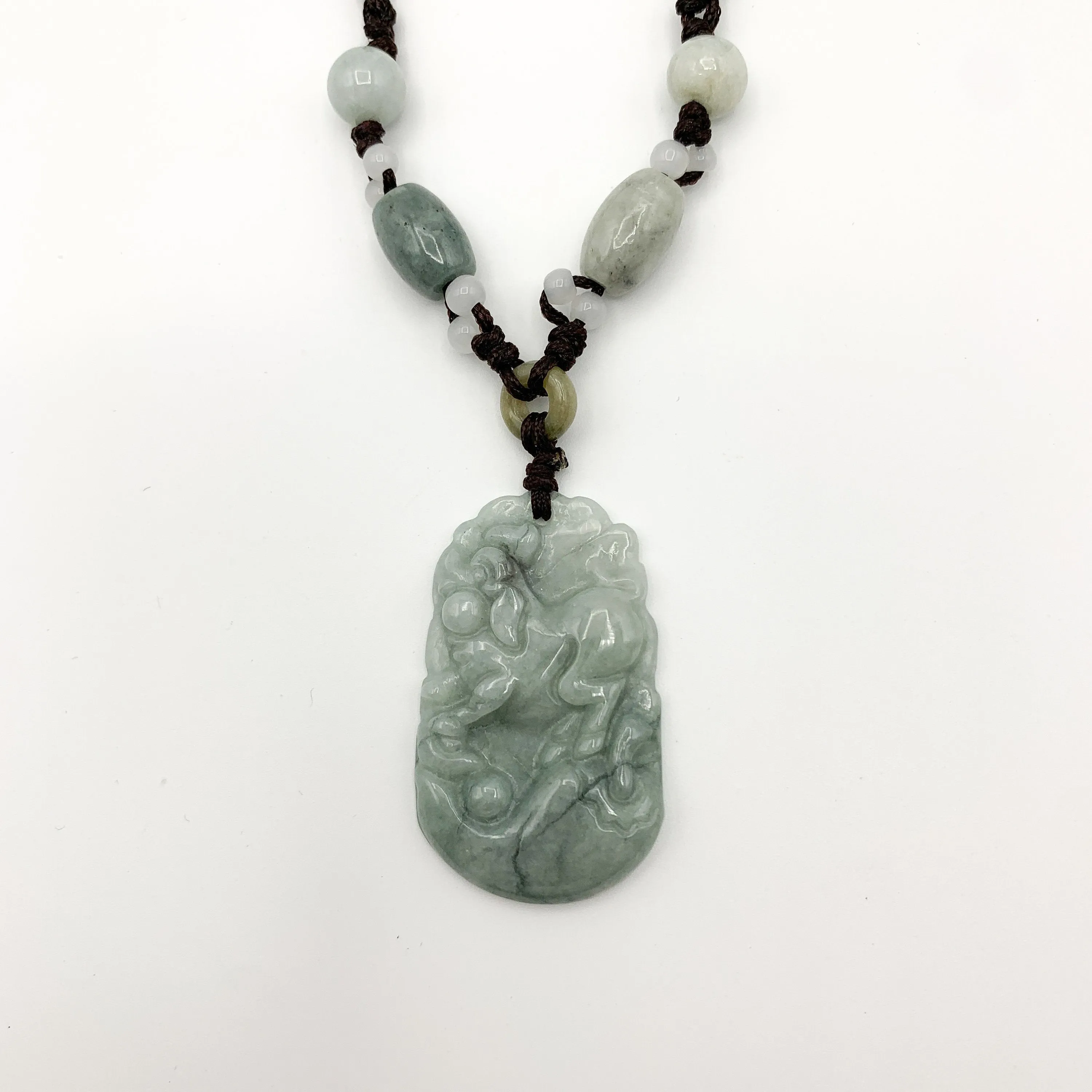 Jadeite Jade Pig Boar Chinese Zodiac Carved Rustic Pendant Necklace, YW-0110-1647059891