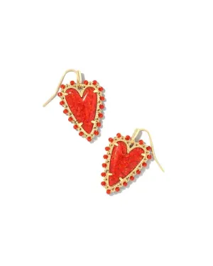 Kendra Scott - Beaded Ansley Heart Gold Drop Earrings - Red Kyocera Opal