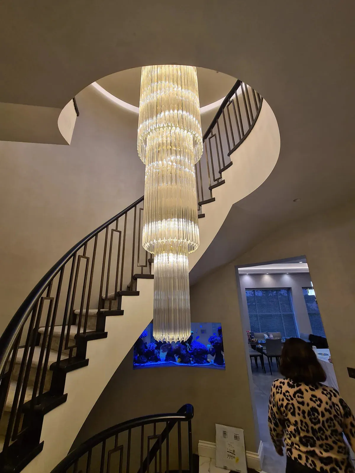 Large Bespoke Murano Glass Prism Staircase Chandelier With Extra Long Glass Prism Elements