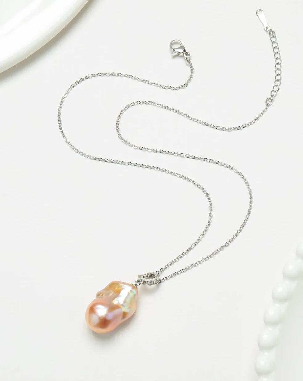 Large Pink Baroque Pearl Pendant Necklace