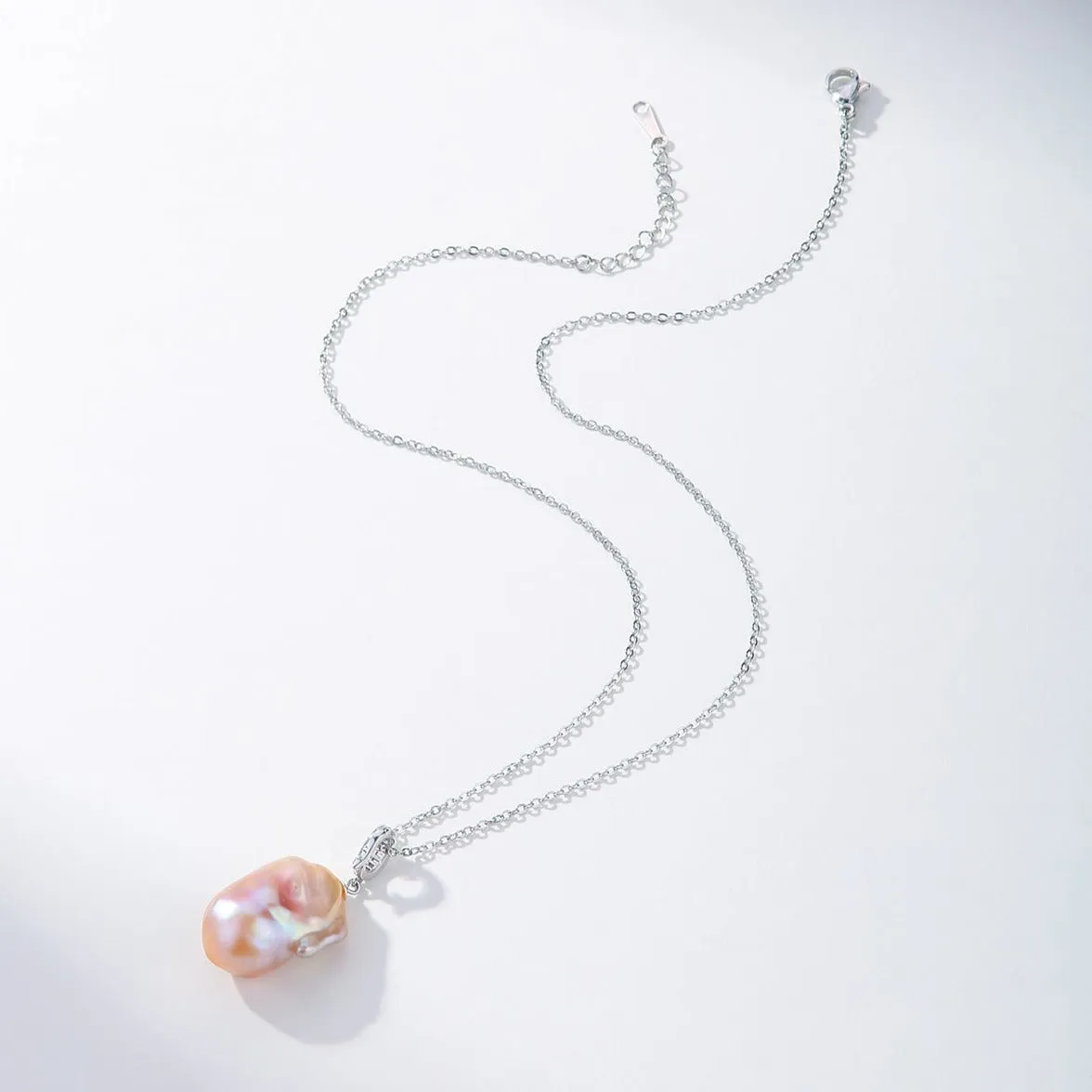 Large Pink Baroque Pearl Pendant Necklace
