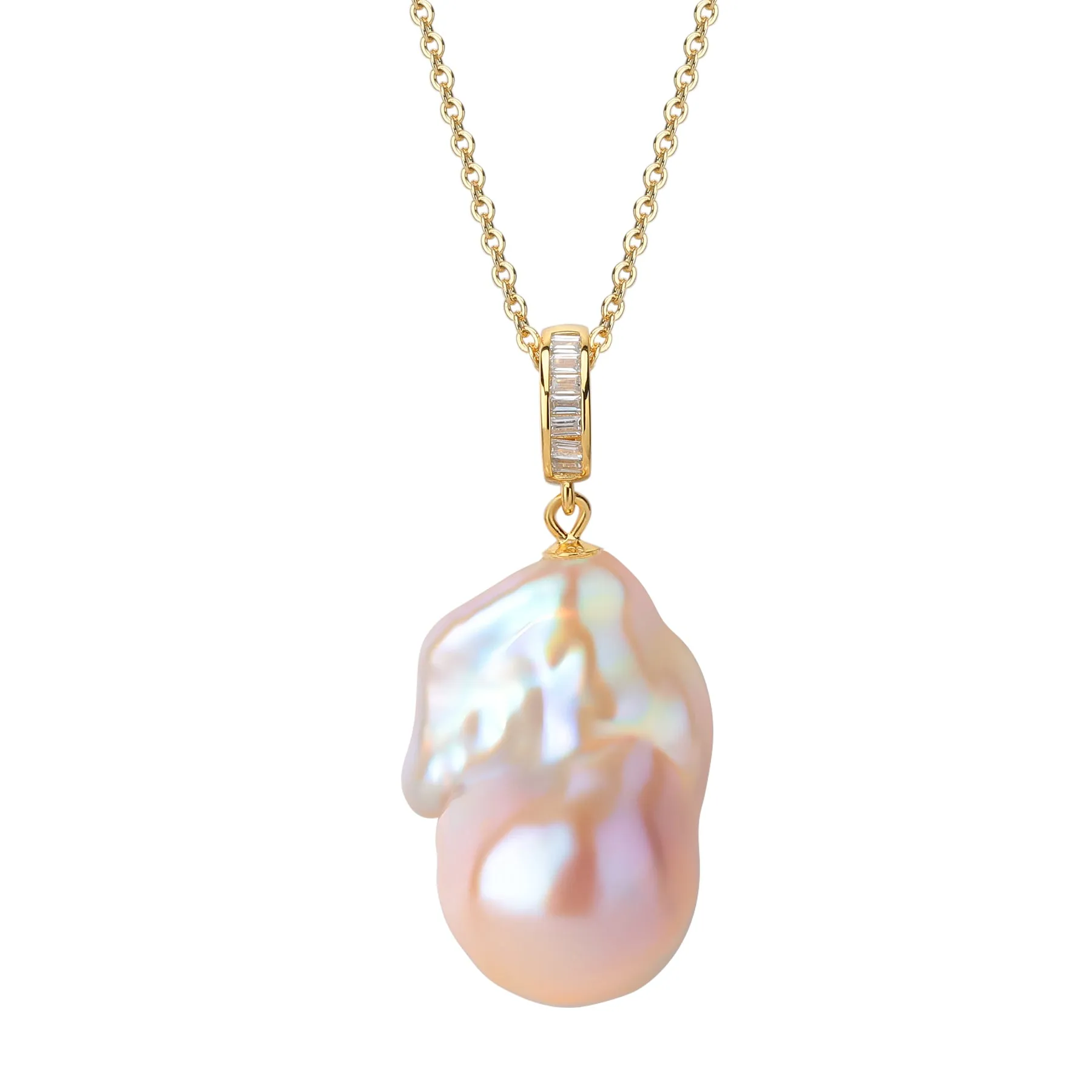 Large Pink Baroque Pearl Pendant Necklace