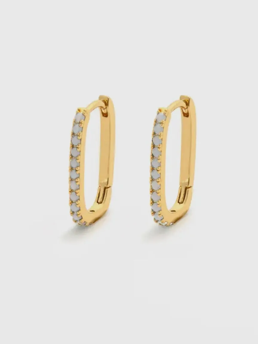 Link Opal Stone Huggie Hoop Earrings | Gold Opal