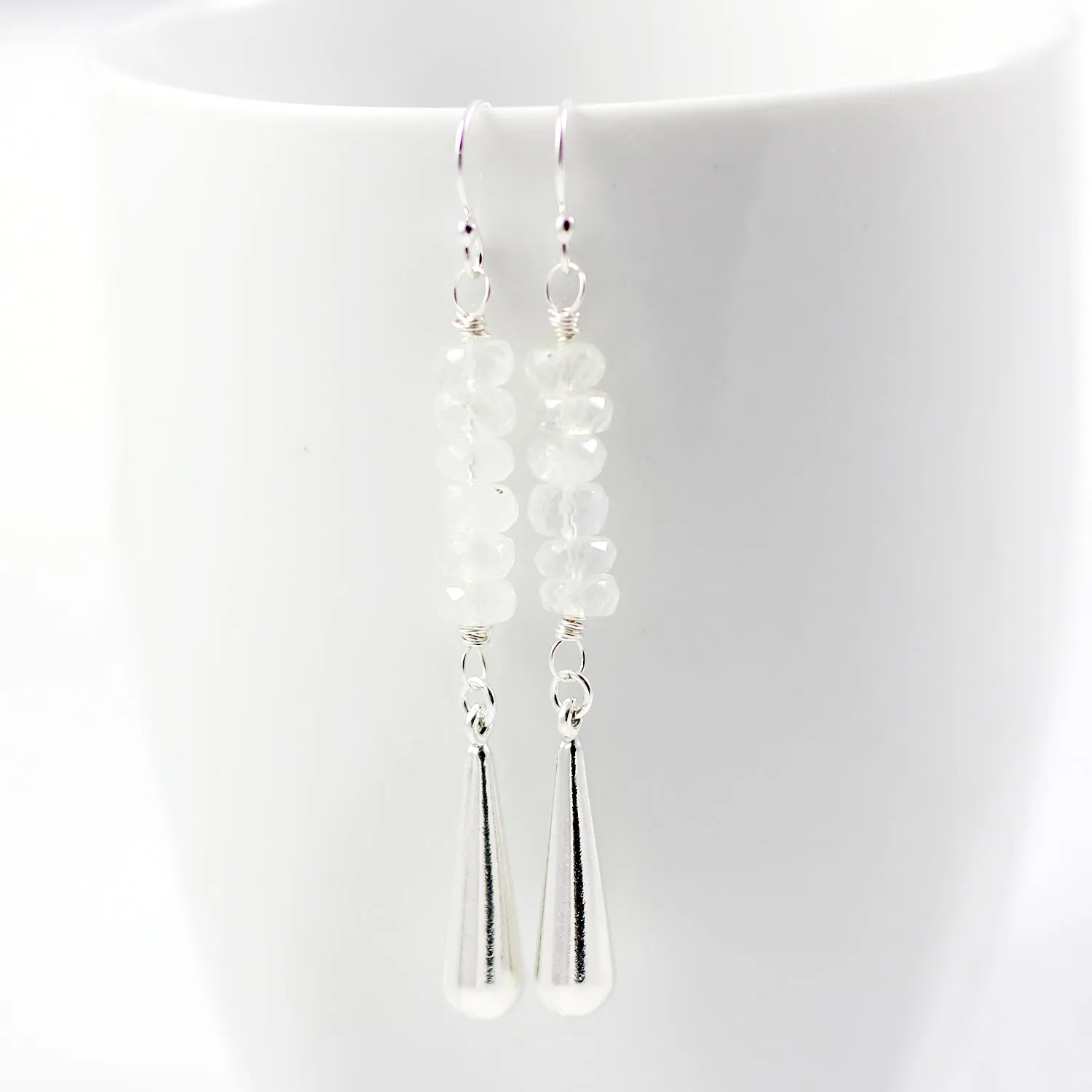 Long Rainbow Moonstone Sterling Silver Earrings