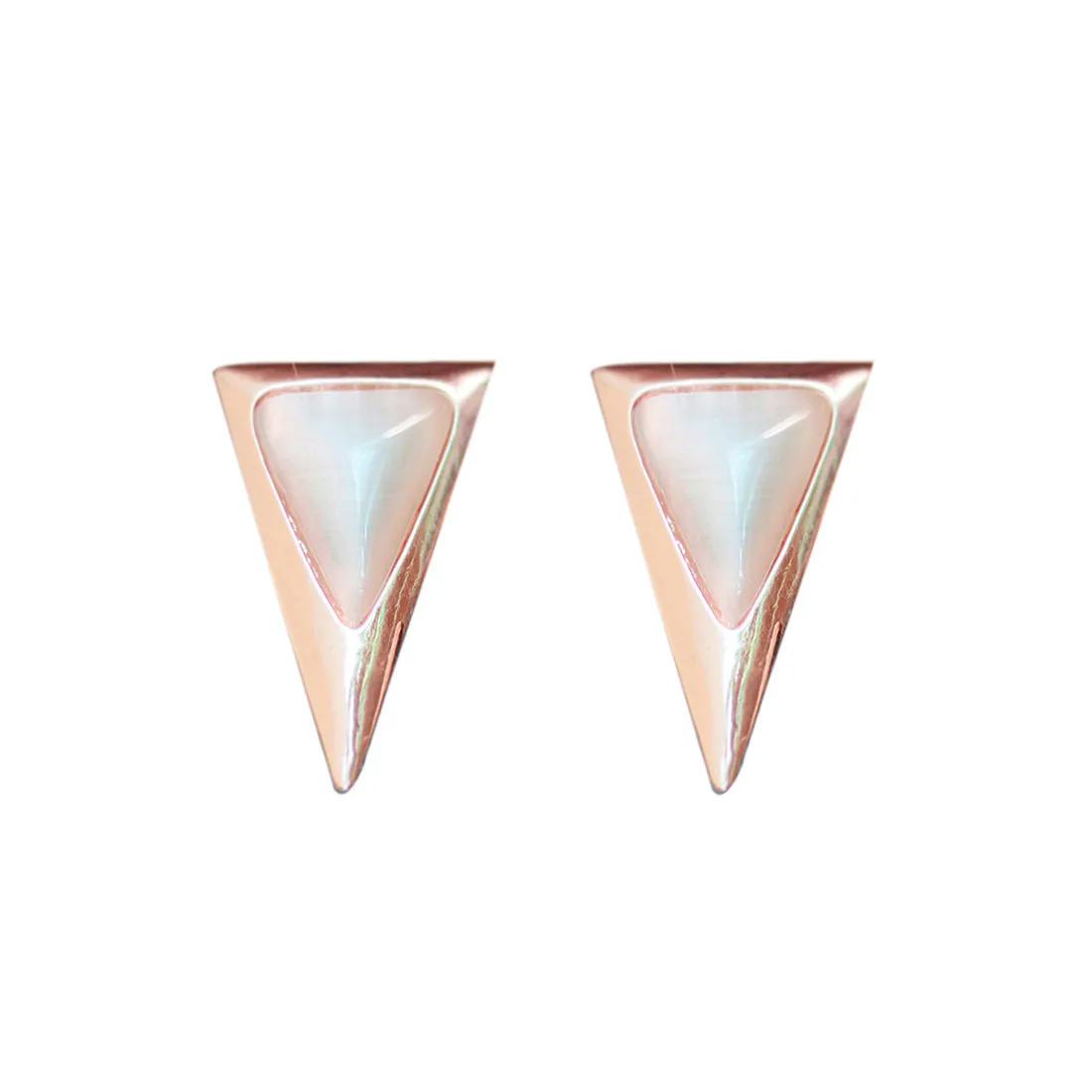 Long Triangular Moonstone Rose Gold-Toned Stud Earrings