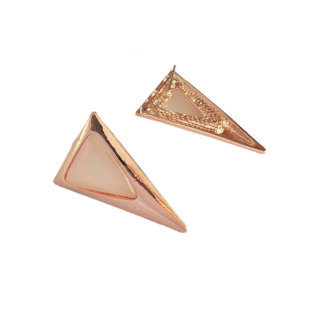 Long Triangular Moonstone Rose Gold-Toned Stud Earrings