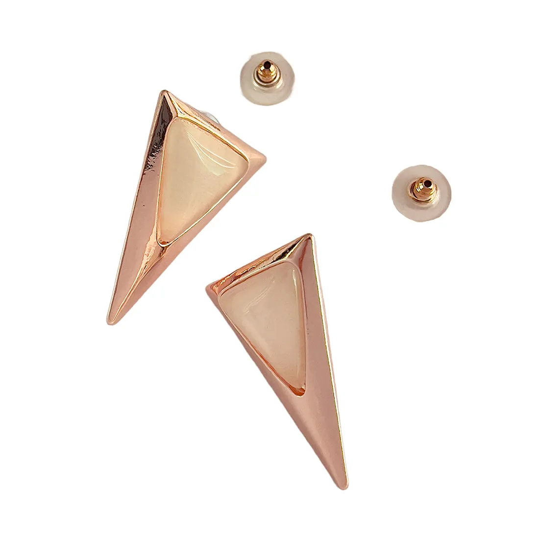 Long Triangular Moonstone Rose Gold-Toned Stud Earrings