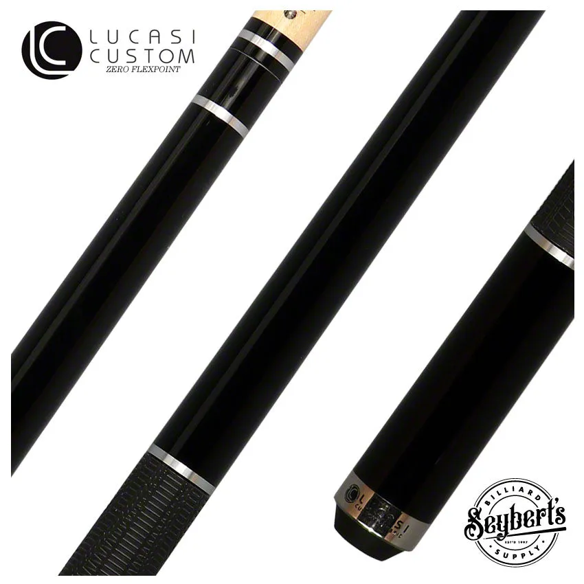 Lucasi Hybrid Midnight Black and Silver Rings Pool Cue with Sport Wrap - LHE10