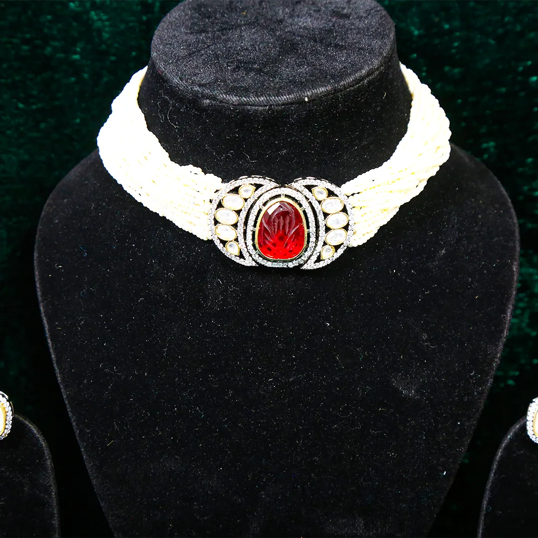 Majestic Scarlet Pearl Choker