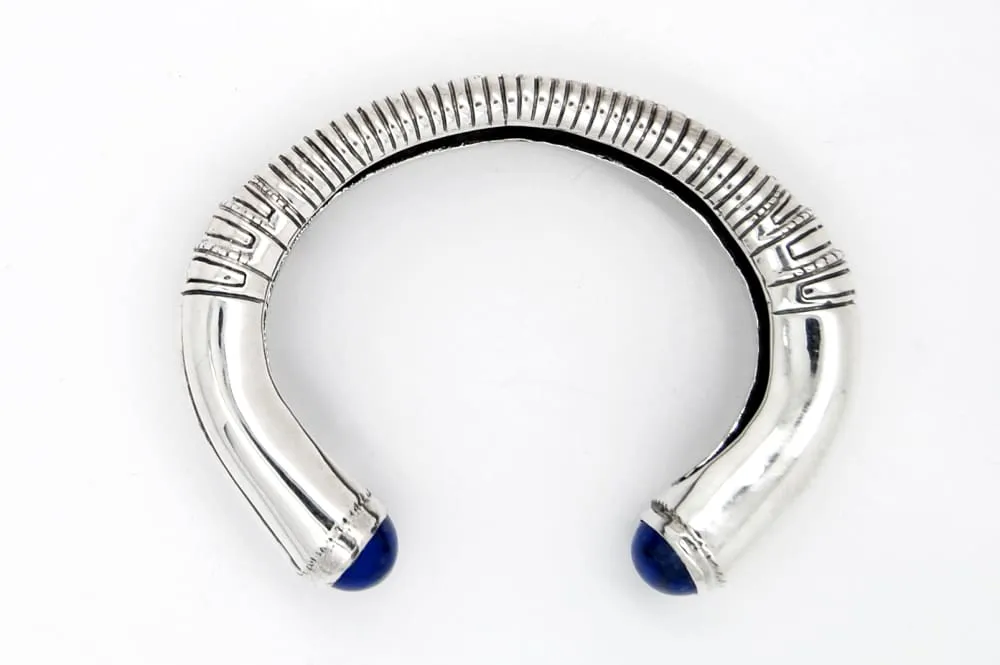 Mens Sterling Silver Cuff: Bracelet With Lapis Lazuli